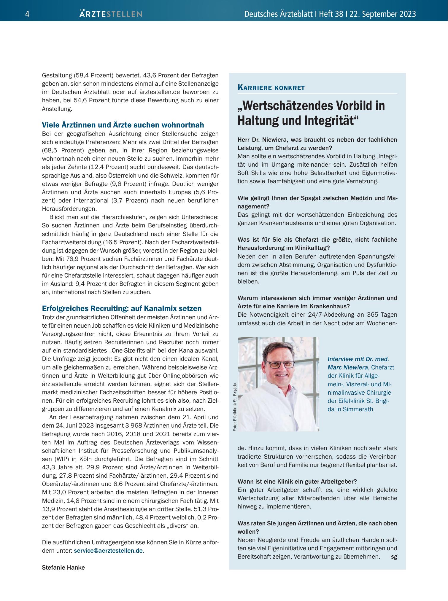 Vorschauseite 1: „Wertschätzendes Vorbild in Haltung und Integrität“ – Deutsches Ärzteblatt