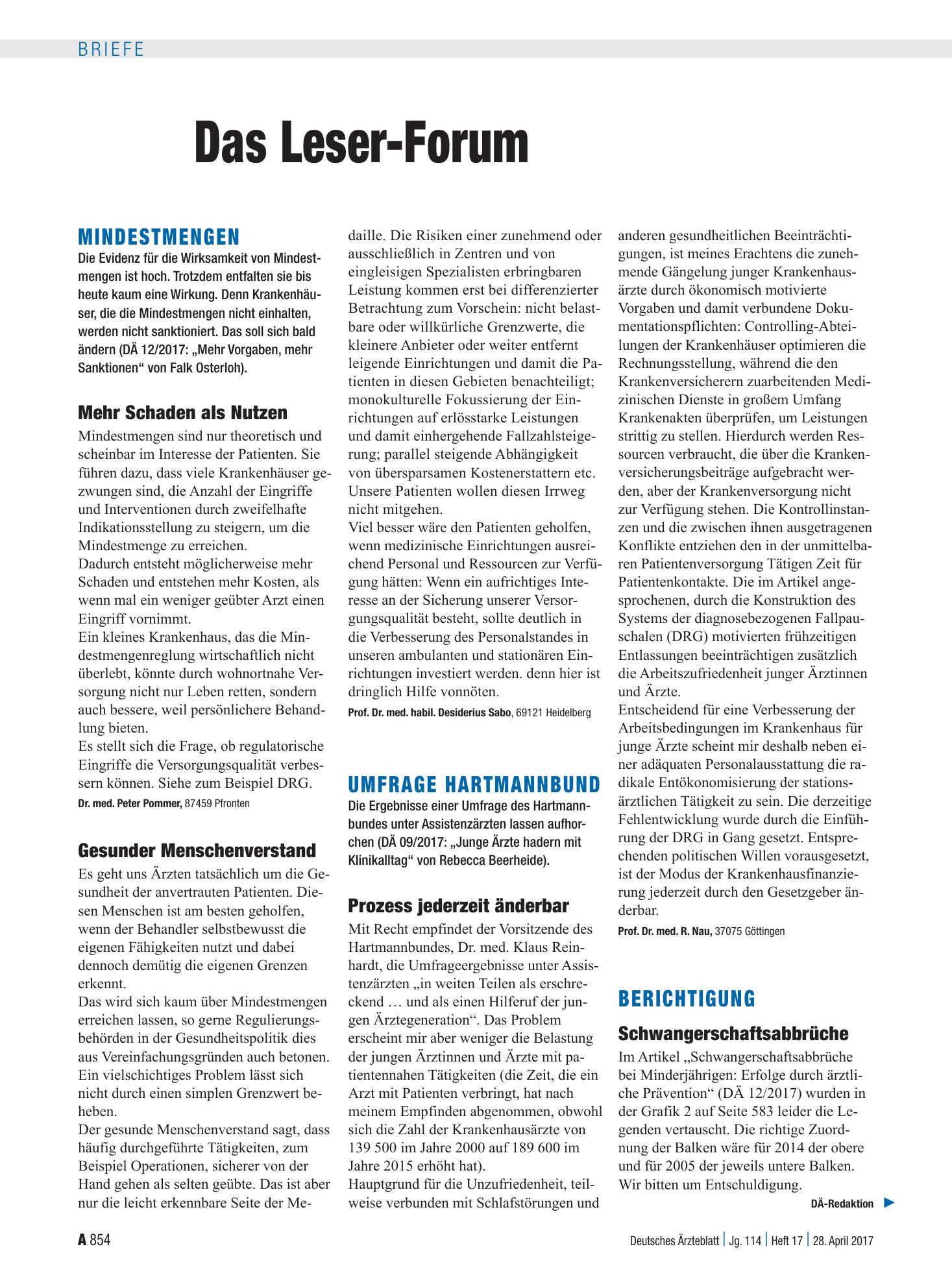 Vorschauseite 1: Mindestmengen: Gesunder Menschenverstand – Deutsches Ärzteblatt