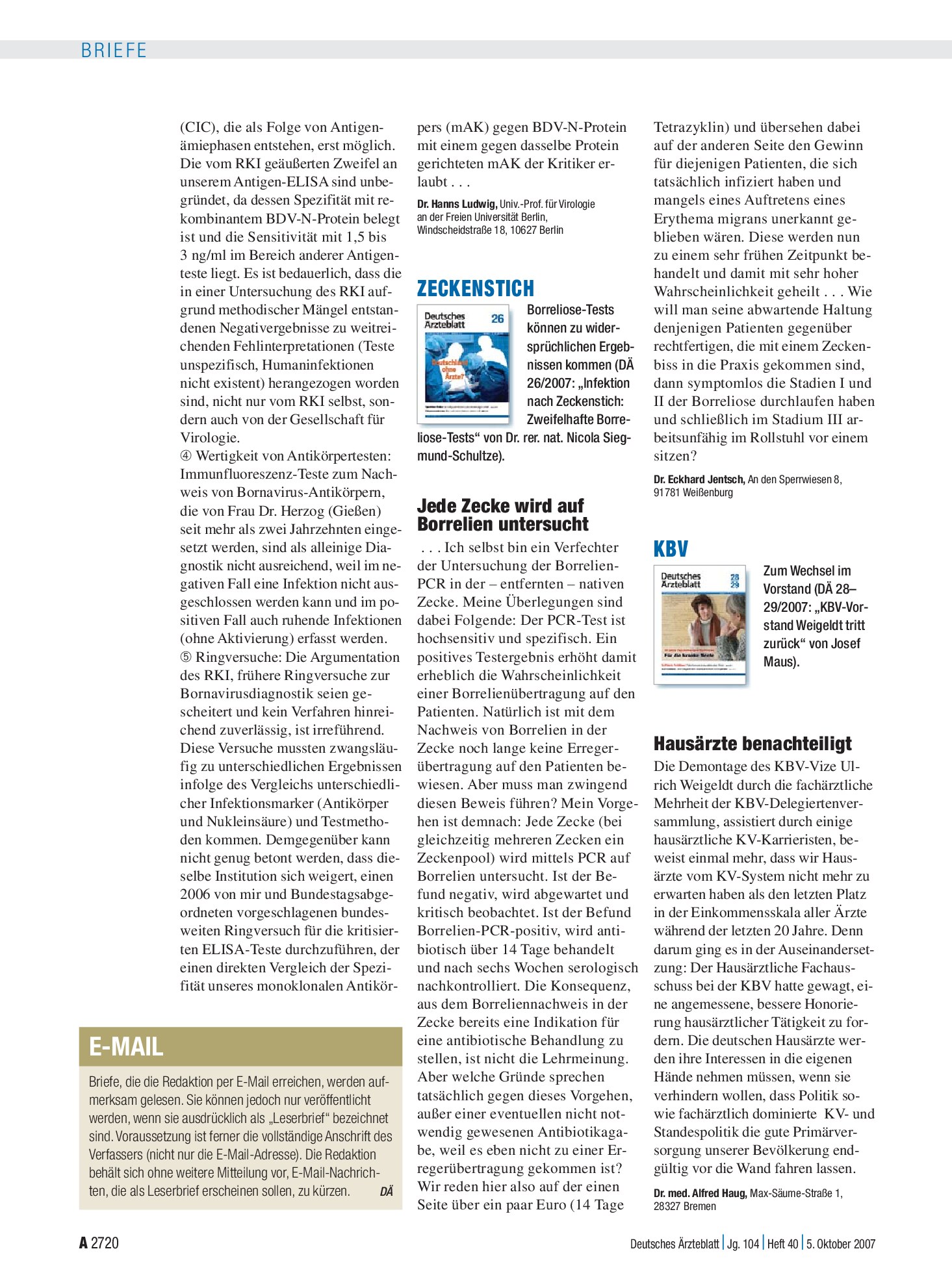 Vorschauseite 1: KBV: Hausärzte benachteiligt – Deutsches Ärzteblatt