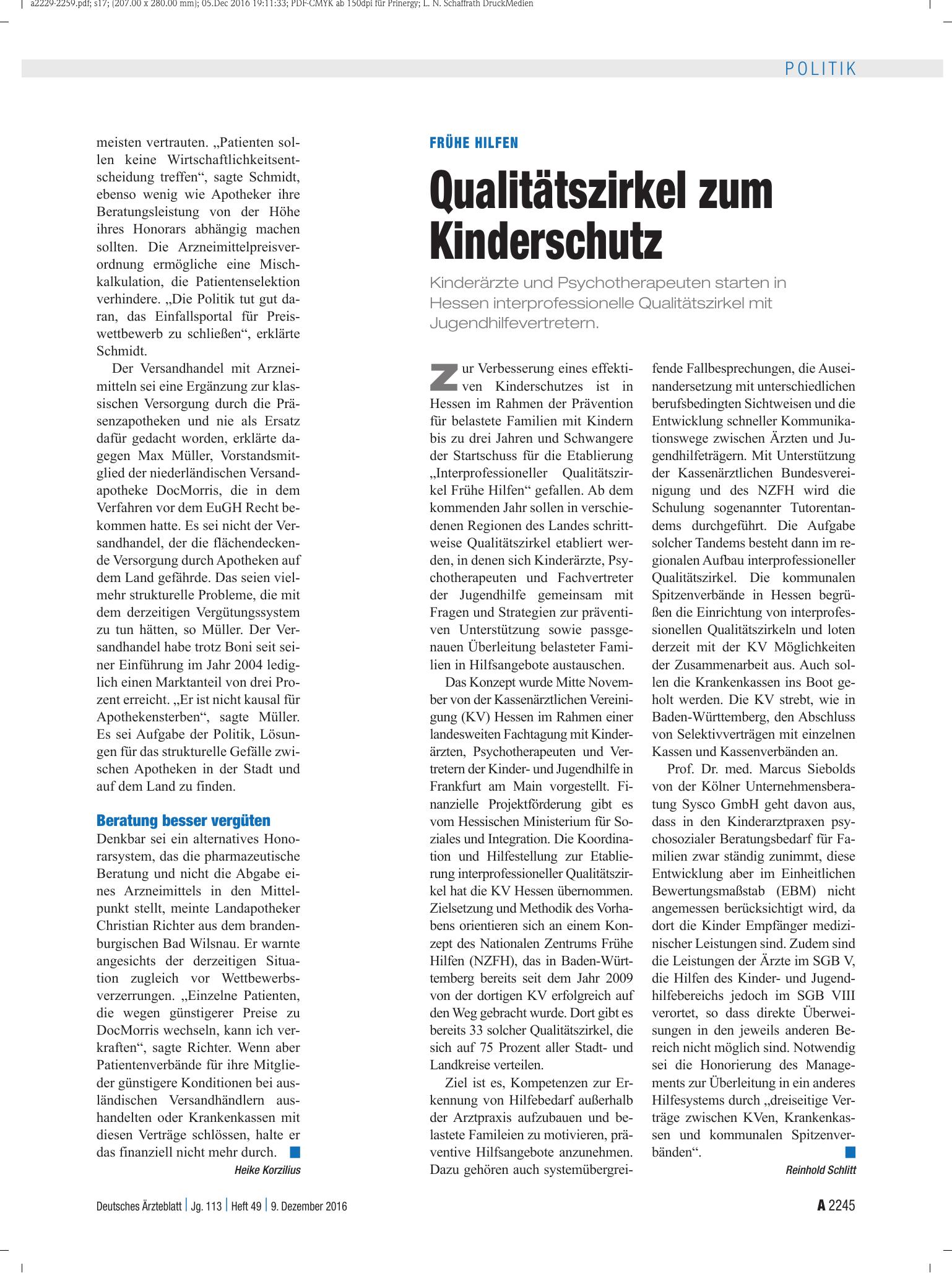 Vorschauseite 1: Frühe Hilfen: Qualitätszirkel zum Kinderschutz – Deutsches Ärzteblatt