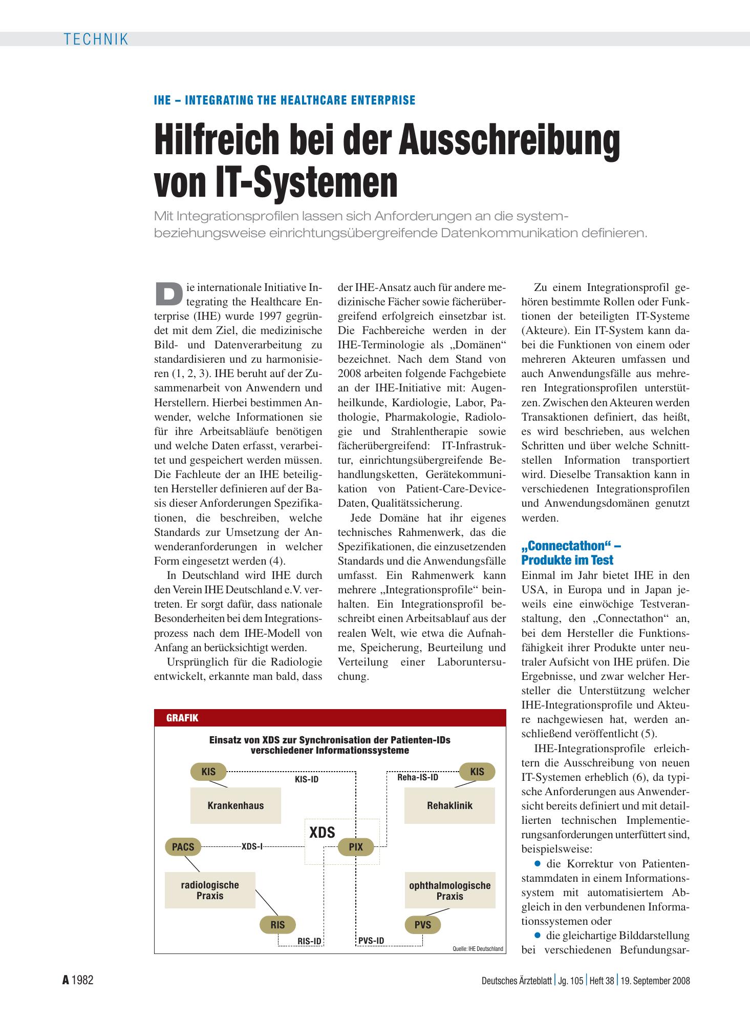 Vorschauseite 1: IHE – Integrating the Healthcare Enterprise: Hilfreich bei der Ausschreibung von IT-Systemen – Deutsches Ärzteblatt