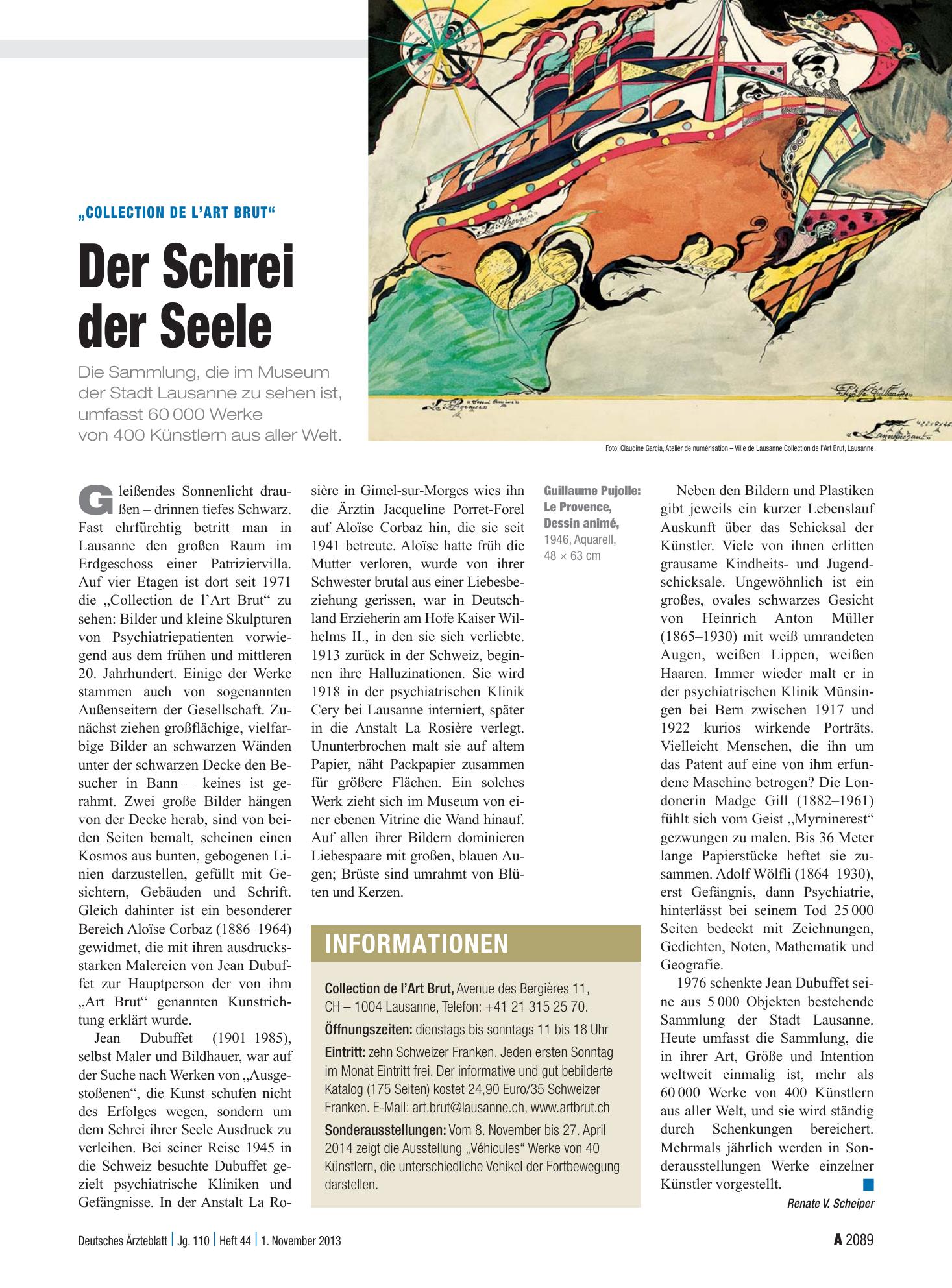 Vorschauseite 1: „Collection de l’Art Brut“: Der Schrei der Seele – Deutsches Ärzteblatt
