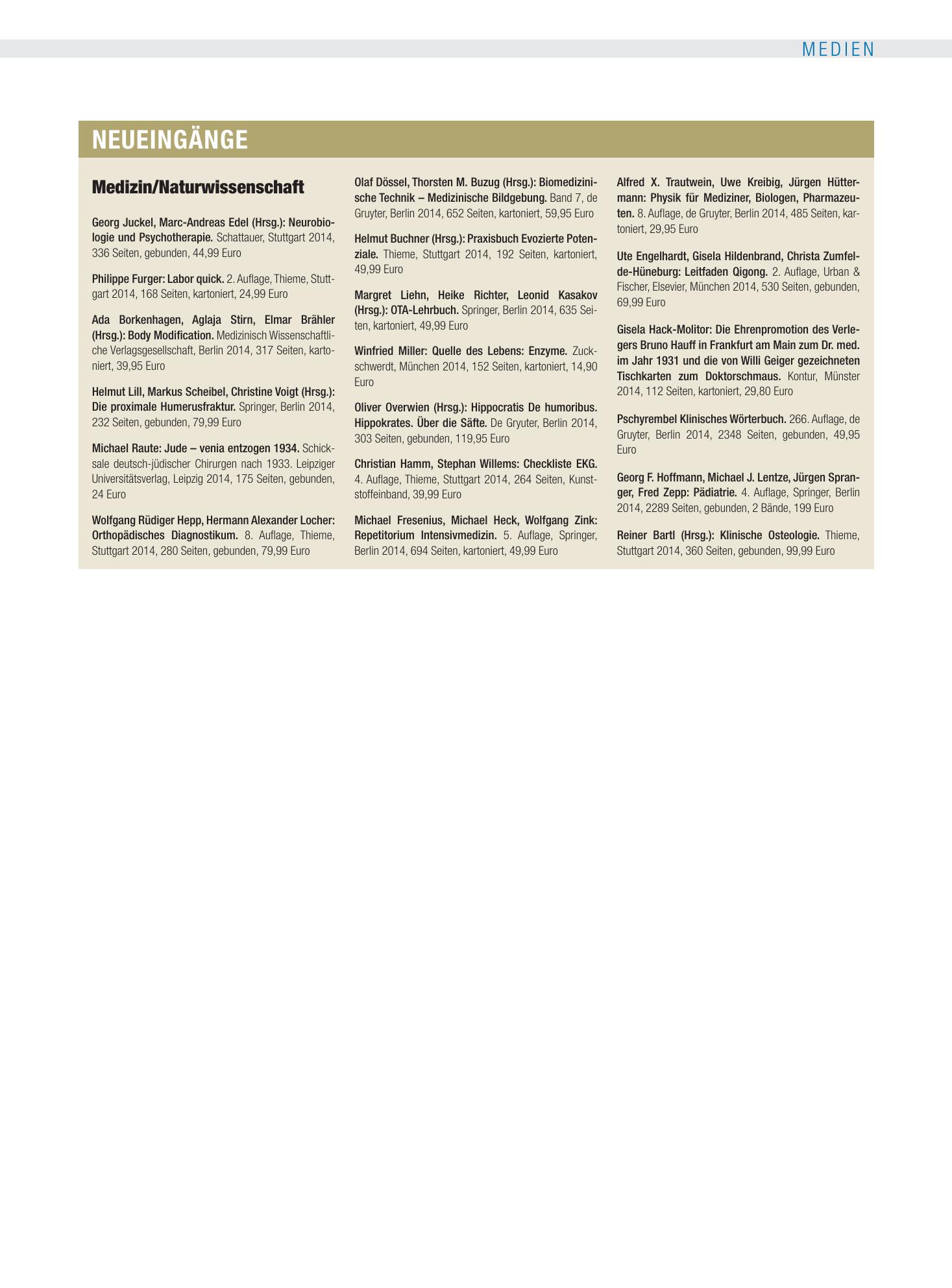 Vorschauseite 1: Neueingänge – Deutsches Ärzteblatt