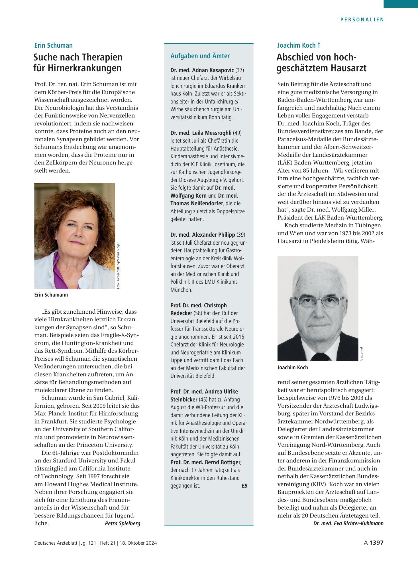 Vorschauseite 1: Aufgaben und Ämter – Deutsches Ärzteblatt