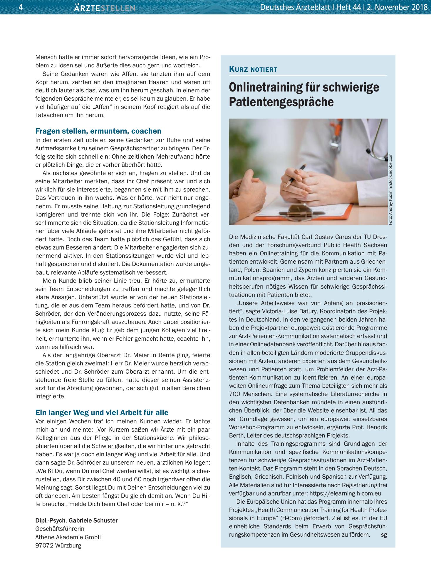 Vorschauseite 1: Onlinetraining für schwierige Patientengespräche – Deutsches Ärzteblatt