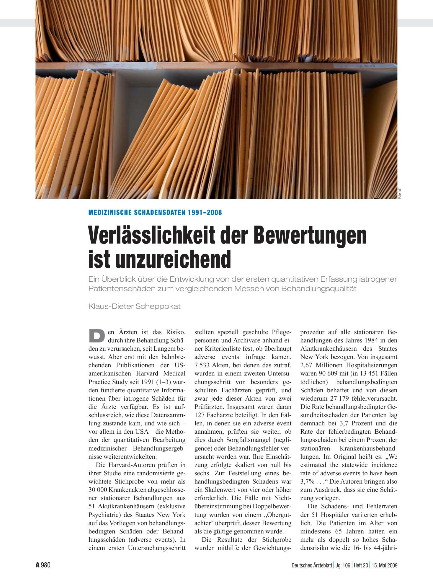 Vorschauseite 1: Medizinische Schadensdaten 1991–2008: Verlässlichkeit der Bewertungen ist unzureichend – Deutsches Ärzteblatt