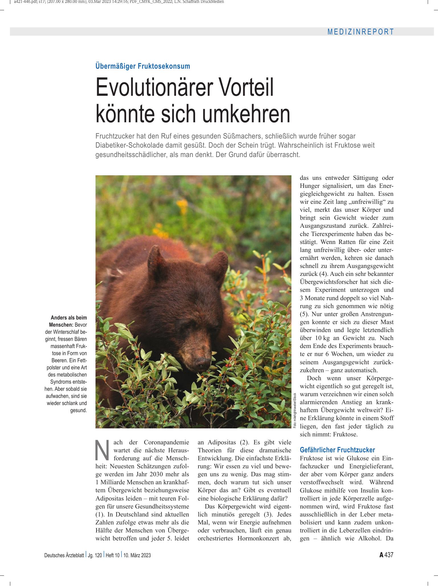 Vorschauseite 1: Übermäßiger Fruktosekonsum: Evolutionärer Vorteil könnte sich umkehren – Deutsches Ärzteblatt