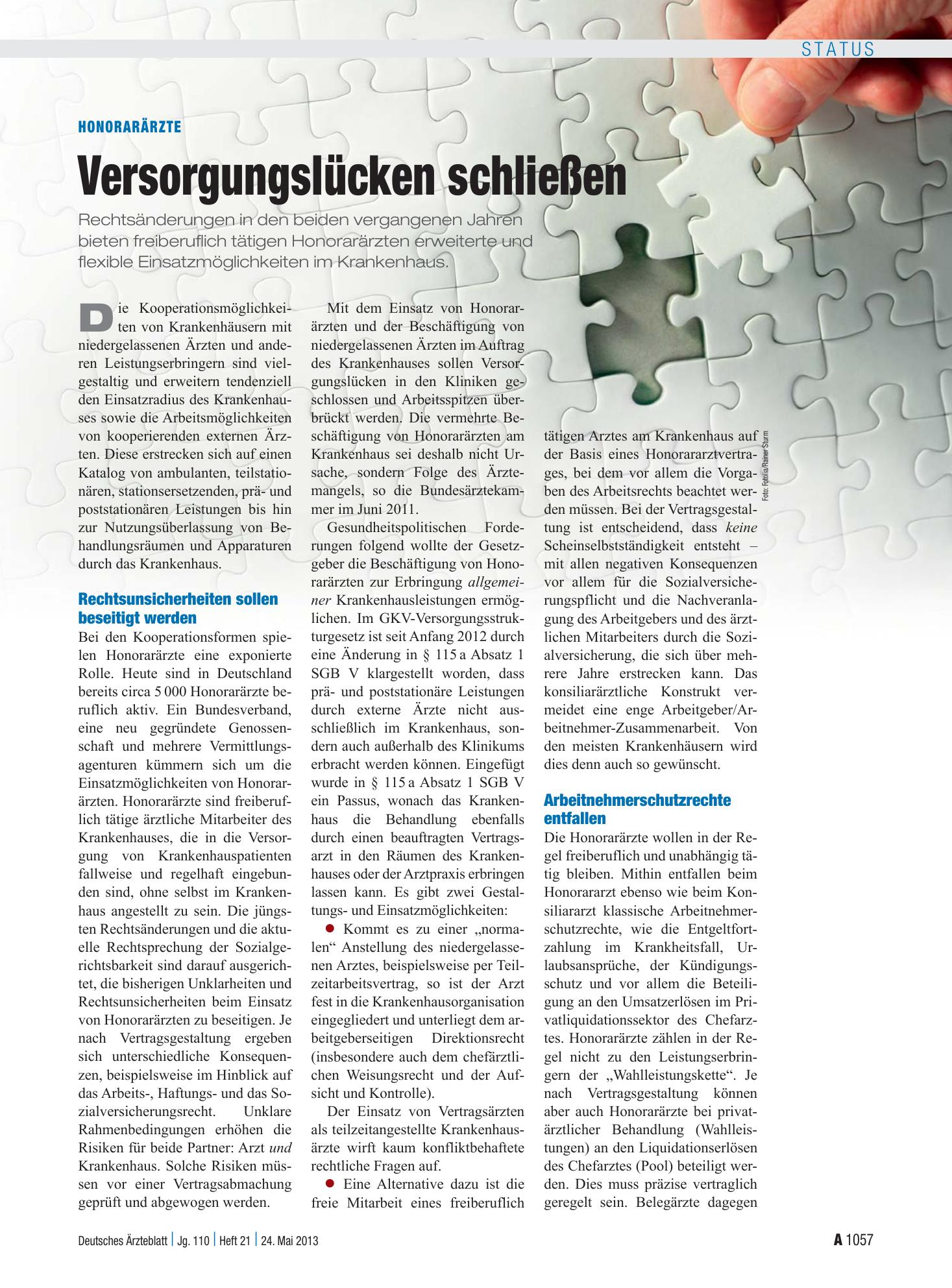 Vorschauseite 1: Honorarärzte: Versorgungslücken schließen – Deutsches Ärzteblatt