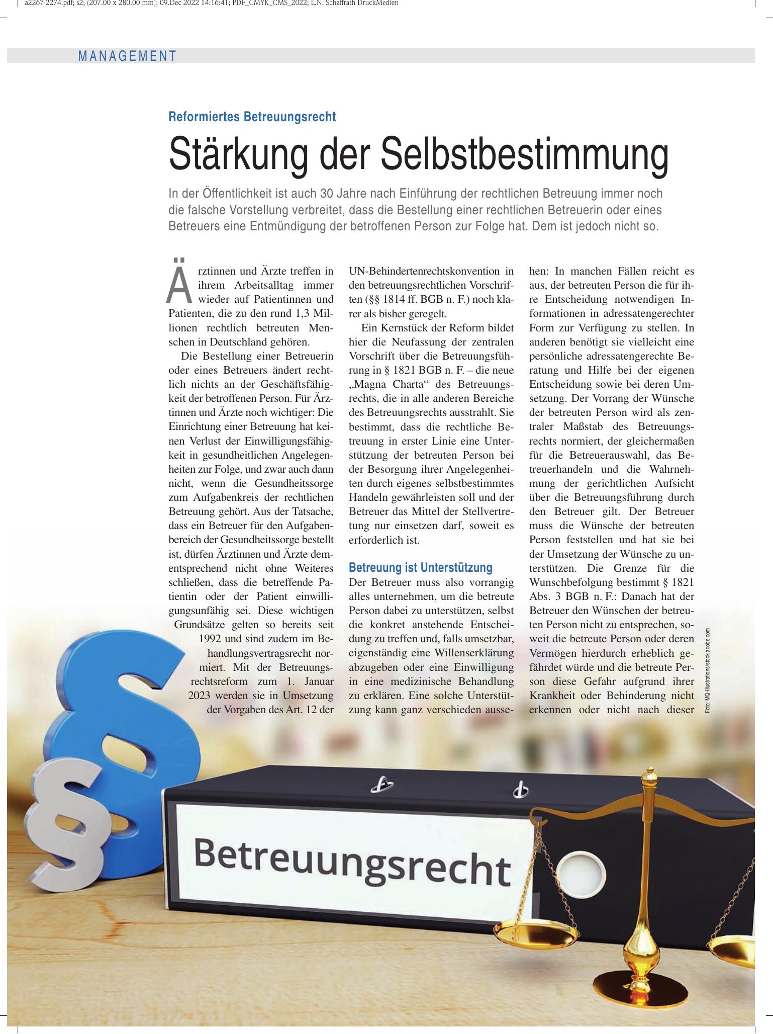 Vorschauseite 1: Reformiertes Betreuungsrecht: Stärkung der Selbstbestimmung – Deutsches Ärzteblatt