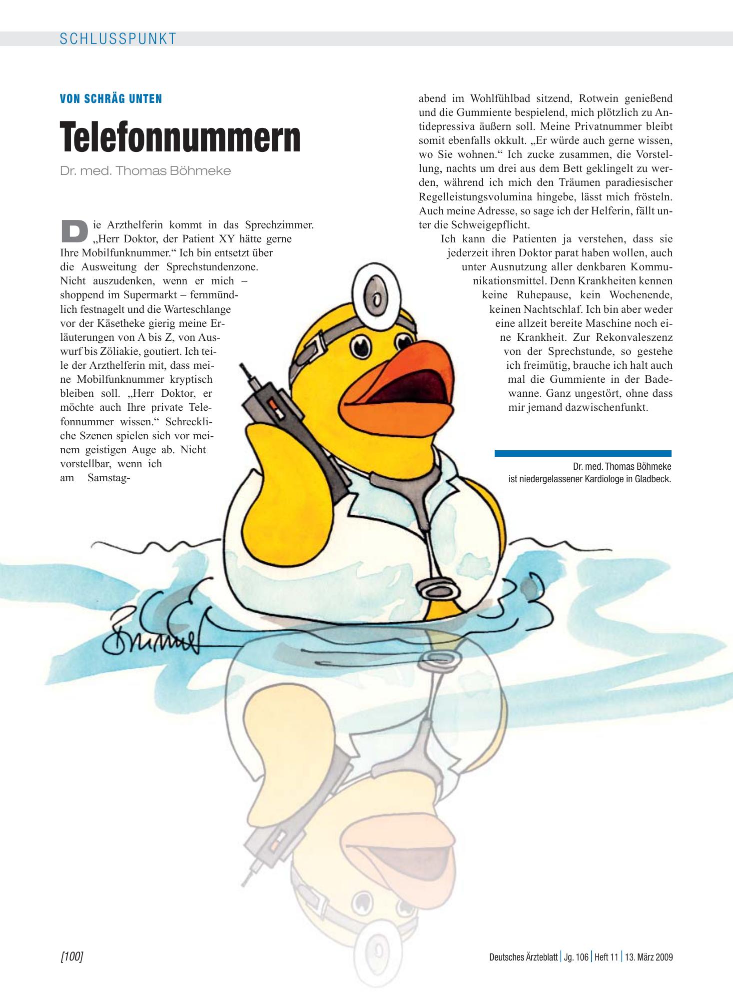 Vorschauseite 1: Von schräg unten: Telefonnummern – Deutsches Ärzteblatt