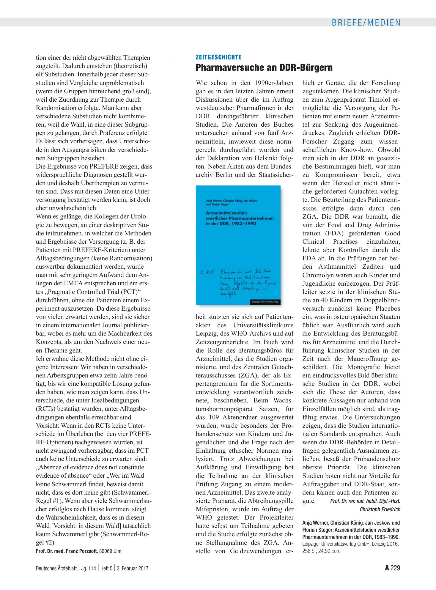 Vorschauseite 1: Zeitgeschichte: Pharmaversuche an DDR-Bürgern – Deutsches Ärzteblatt
