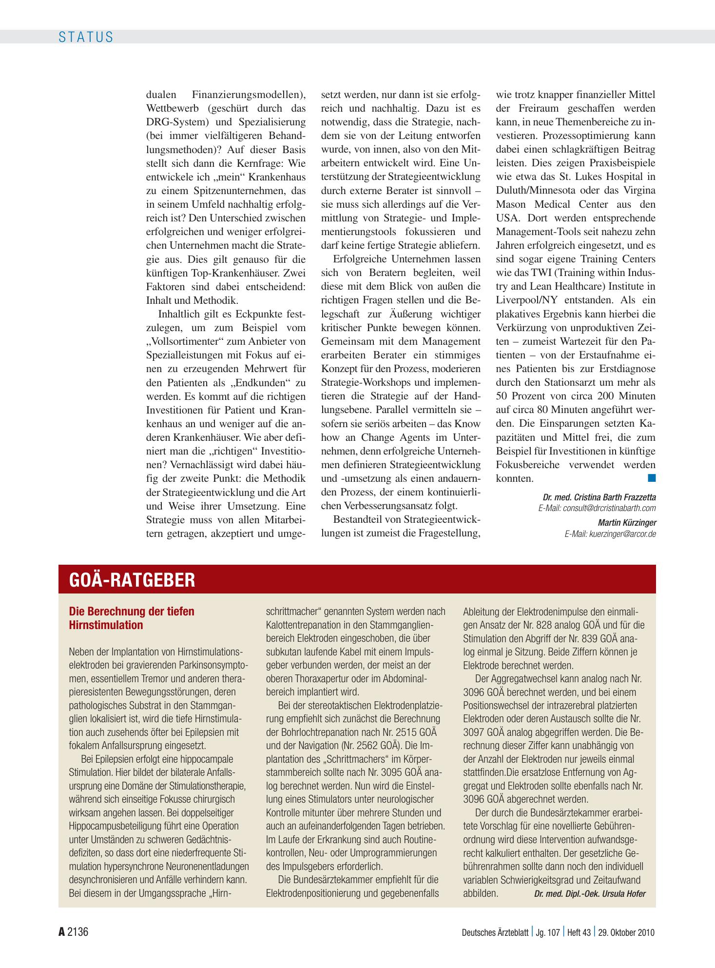 Vorschauseite 1: Die Berechnung der tiefen Hirnstimulation – Deutsches Ärzteblatt