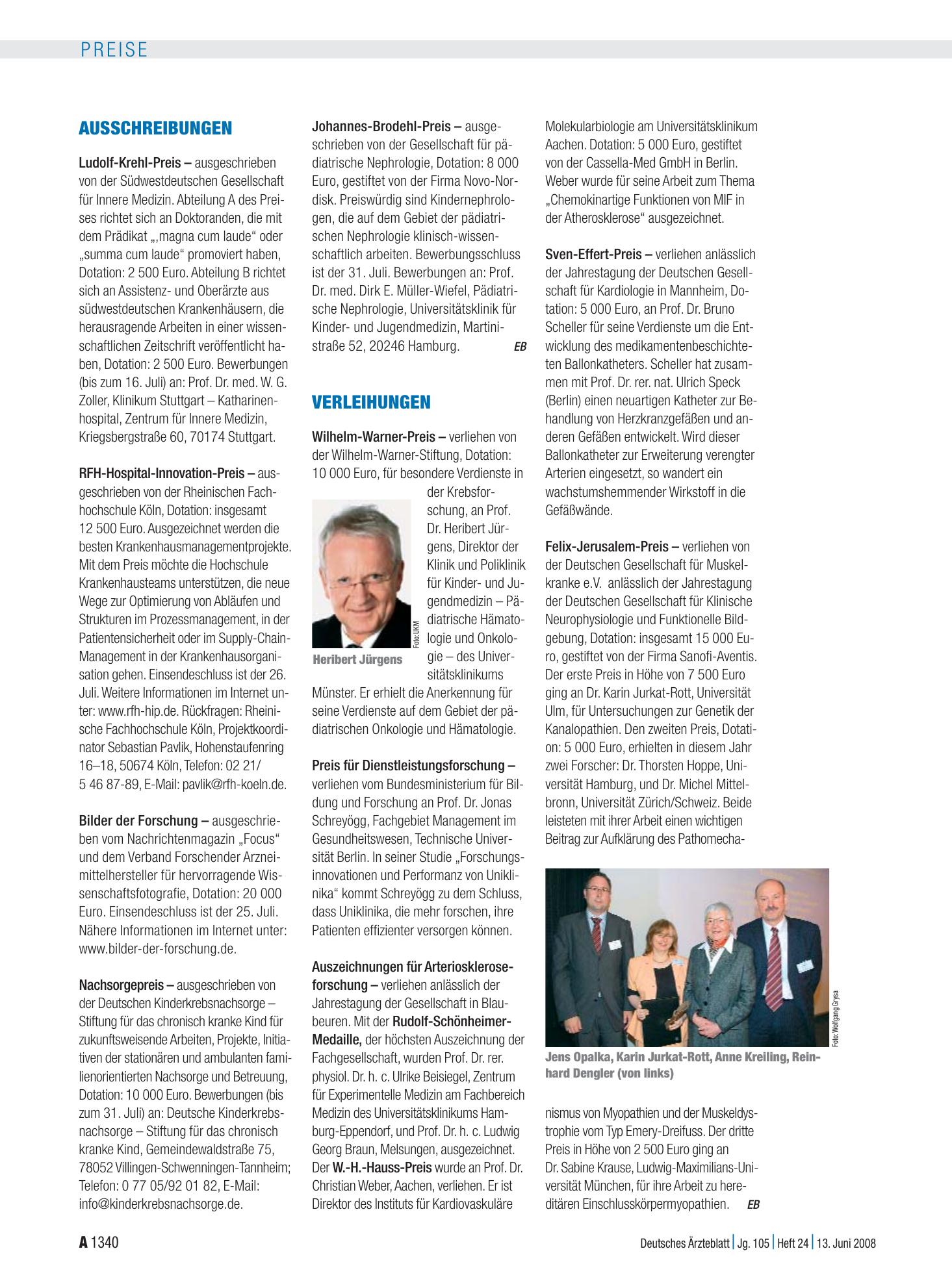 Vorschauseite 1: Verleihungen – Deutsches Ärzteblatt