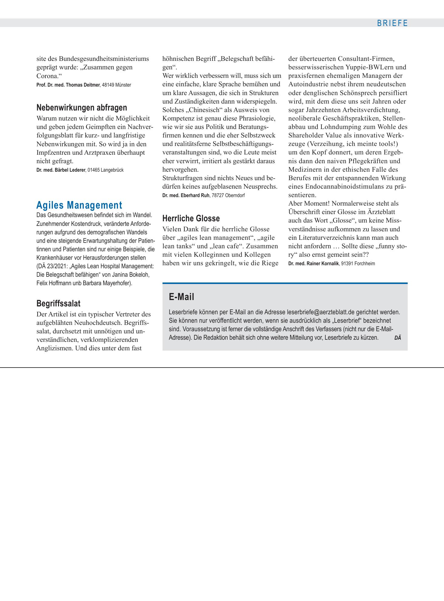 Vorschauseite 1: Agiles Management: Herrliche Glosse – Deutsches Ärzteblatt