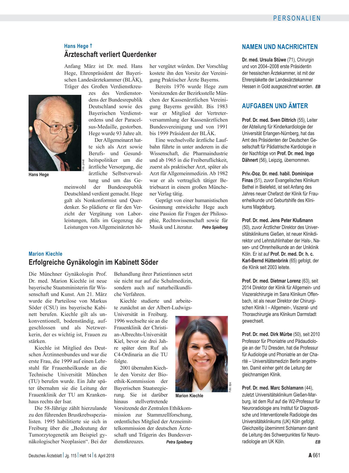 Vorschauseite 1: Aufgaben und Ämter – Deutsches Ärzteblatt