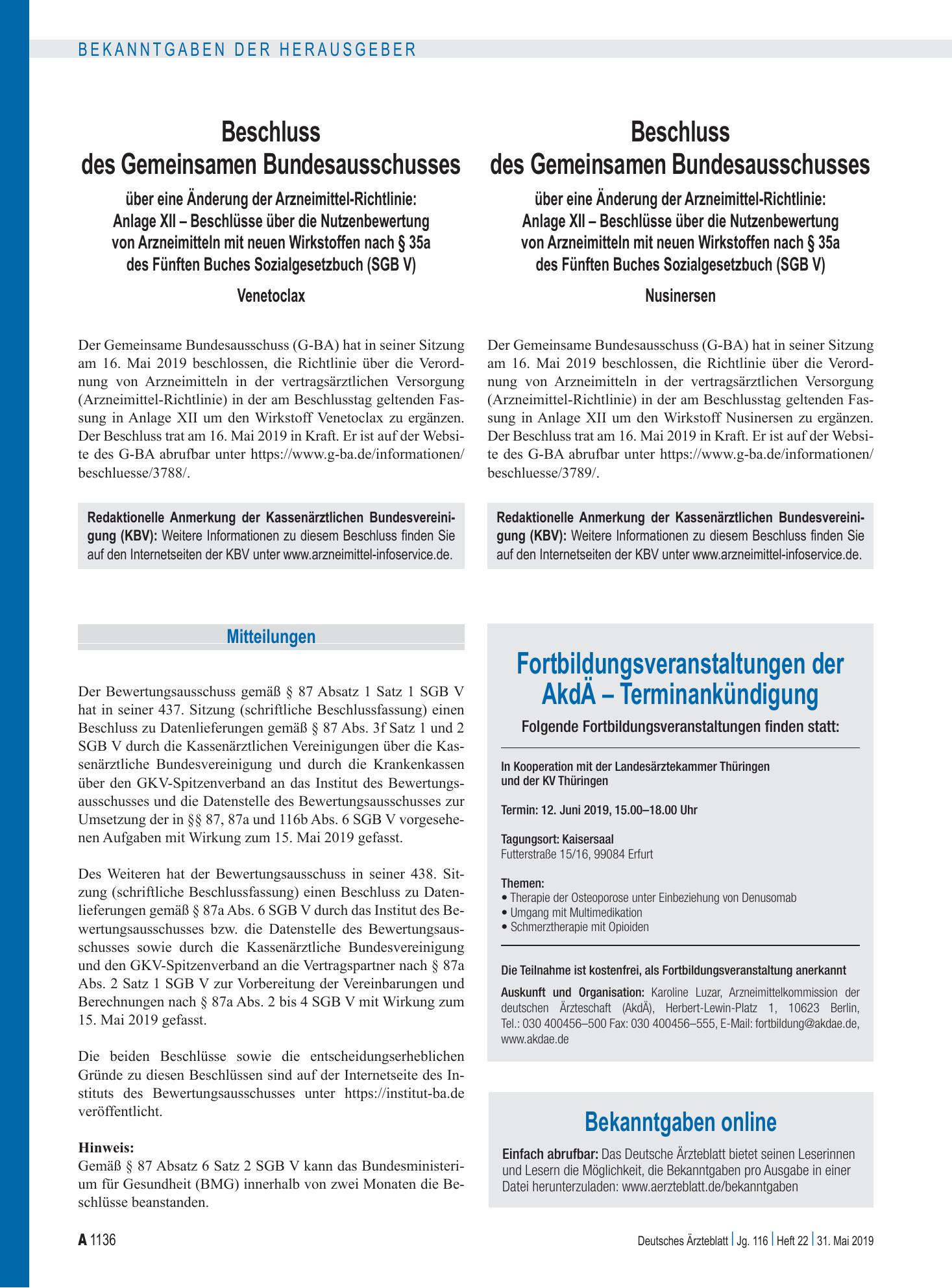 Vorschauseite 1: Mitteilungen – Deutsches Ärzteblatt