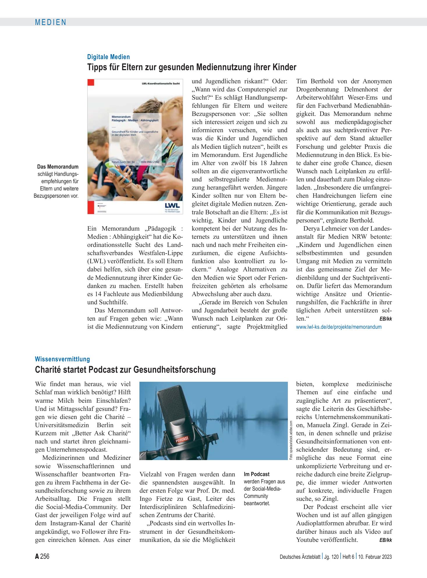 Vorschauseite 1: Digitale Medien: Tipps für Eltern zur gesunden Mediennutzung ihrer Kinder – Deutsches Ärzteblatt