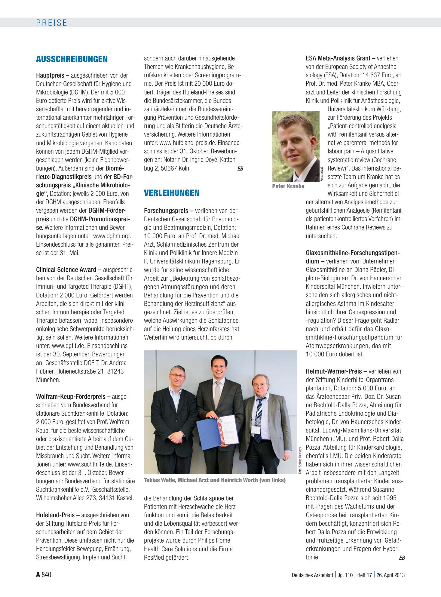 Vorschauseite 1: Verleihungen – Deutsches Ärzteblatt