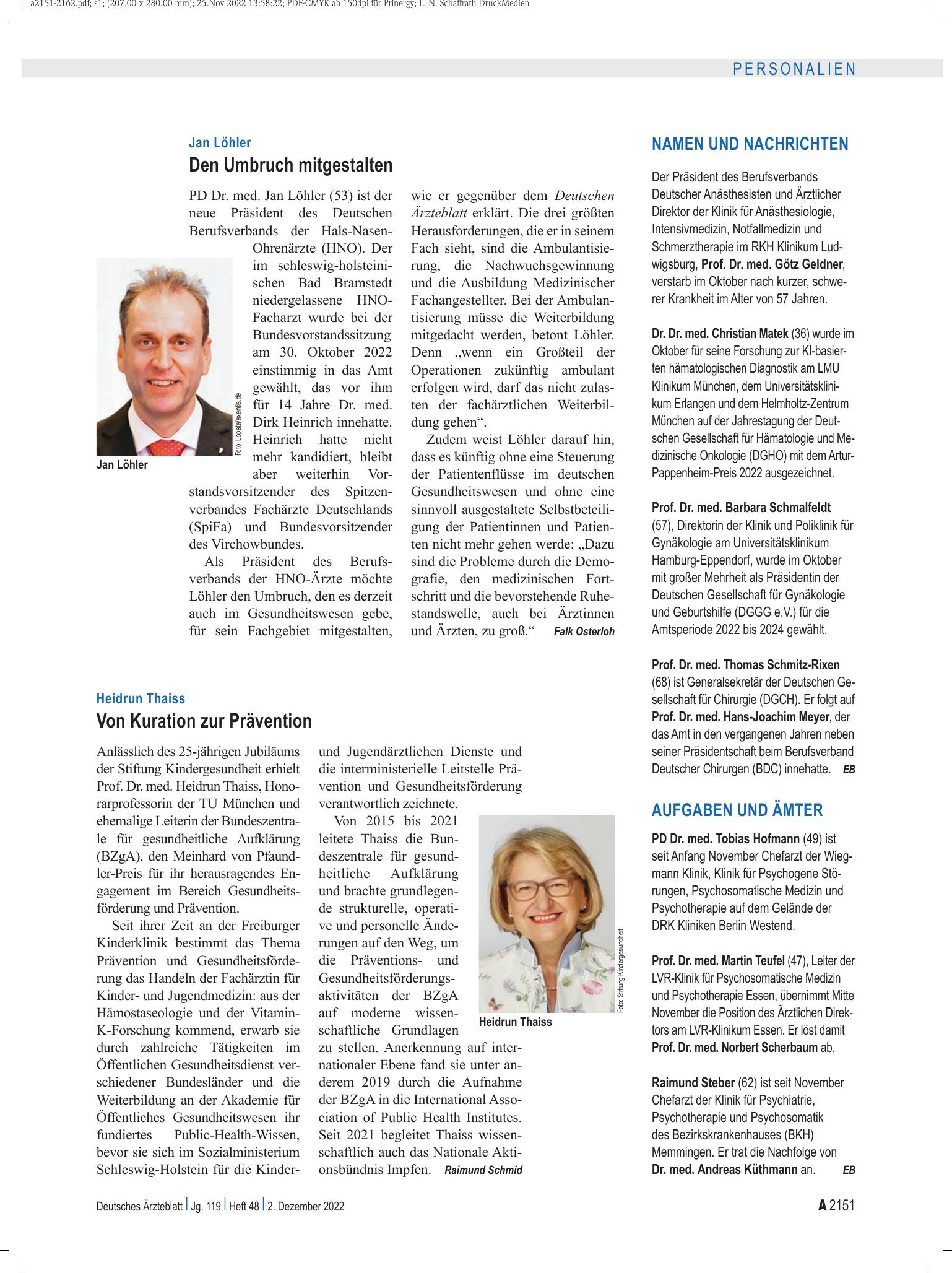 Vorschauseite 1: Aufgaben und Ämter – Deutsches Ärzteblatt