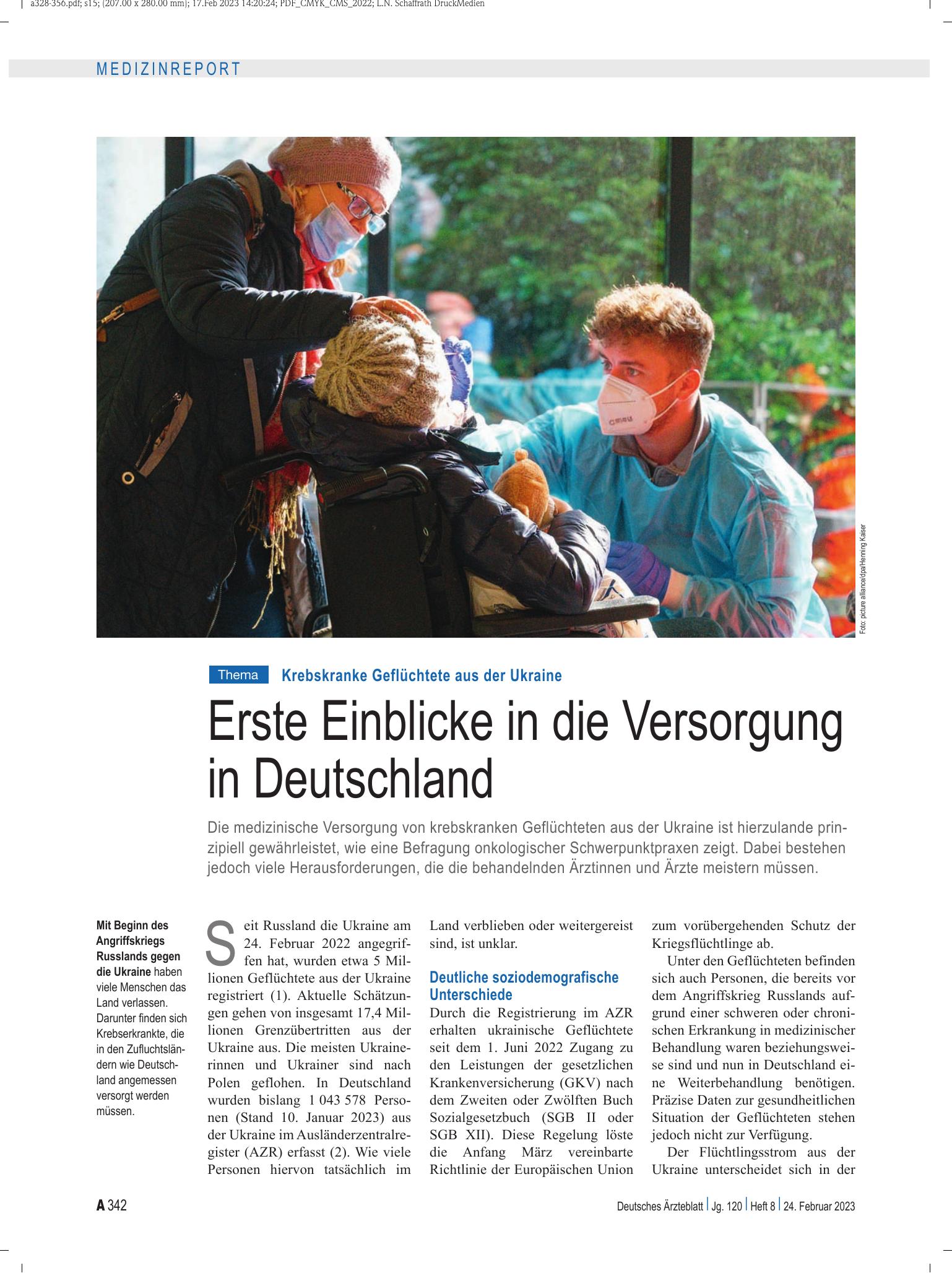 Vorschauseite 1: Krebskranke Geflüchtete aus der Ukraine: Erste Einblicke in die Versorgung in Deutschland – Deutsches Ärzteblatt