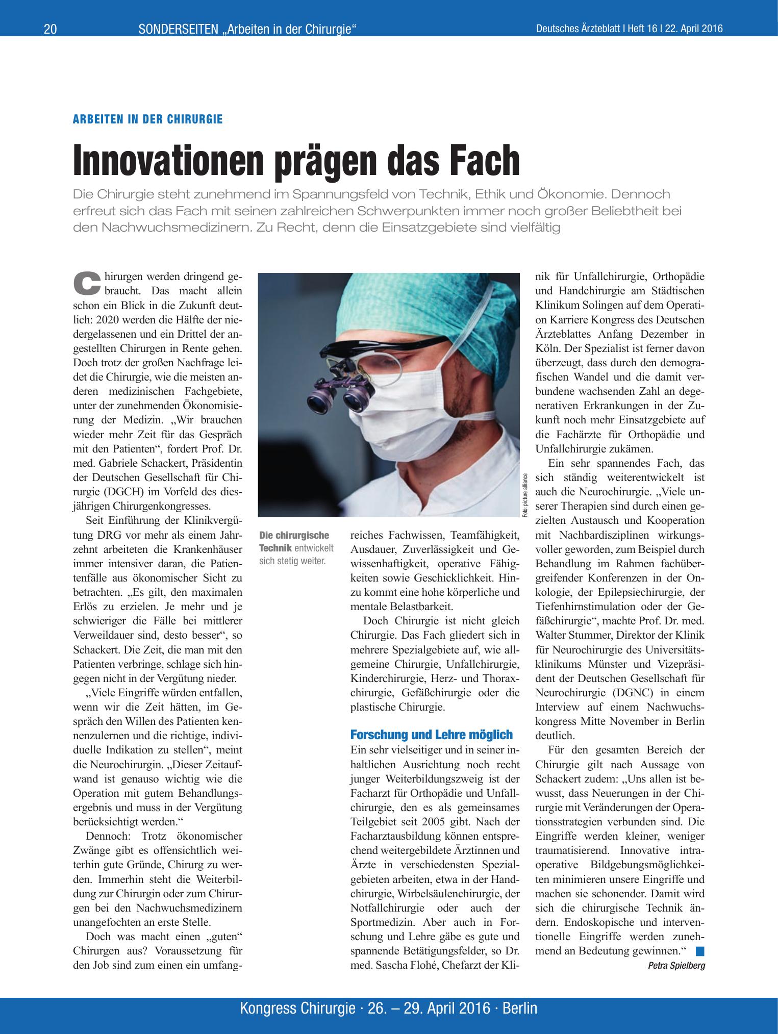 Vorschauseite 1: Arbeiten in der Chirurgie: Innovationen prägen das Fach – Deutsches Ärzteblatt