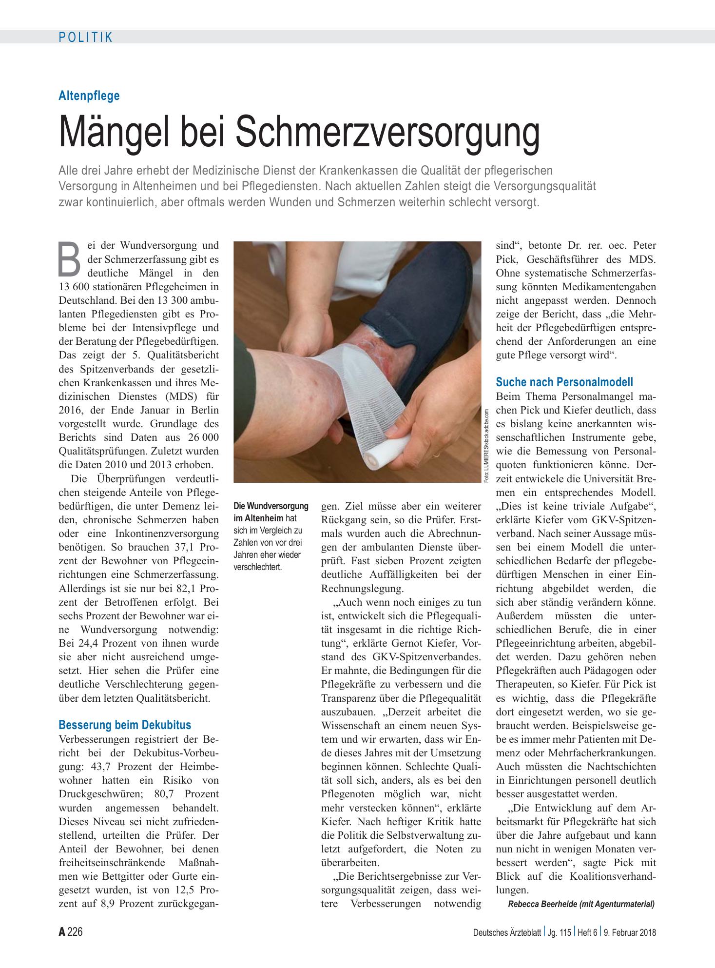 Vorschauseite 1: Altenpflege: Mängel bei Schmerzversorgung – Deutsches Ärzteblatt