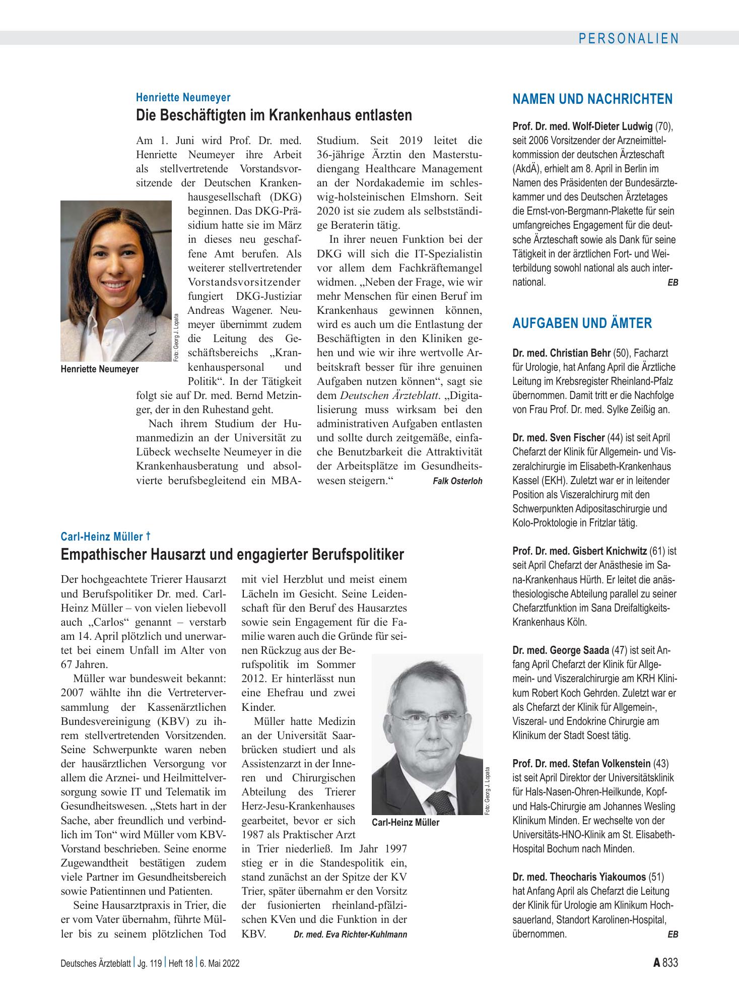Vorschauseite 1: Aufgaben und Ämter – Deutsches Ärzteblatt