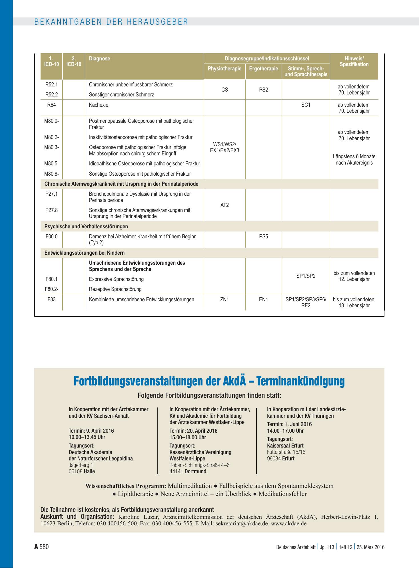 Vorschauseite 1: Fortbildungsveranstaltungen der AkdÄ – Terminankündigung: Folgende Fortbildungsveranstaltungen finden statt – Deutsches Ärzteblatt