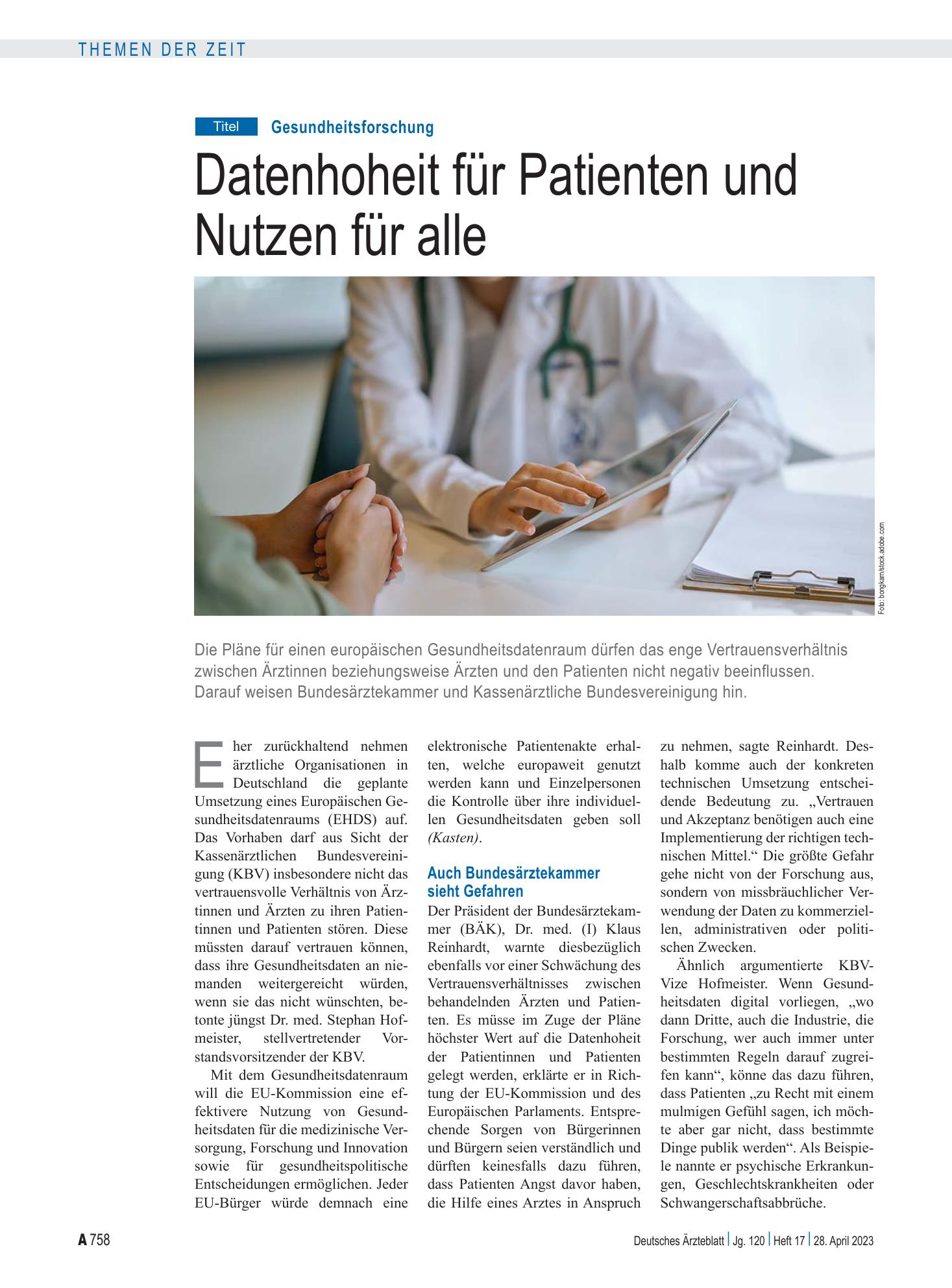 Vorschauseite 1: Gesundheitsforschung: Datenhoheit für Patienten und Nutzen für alle – Deutsches Ärzteblatt