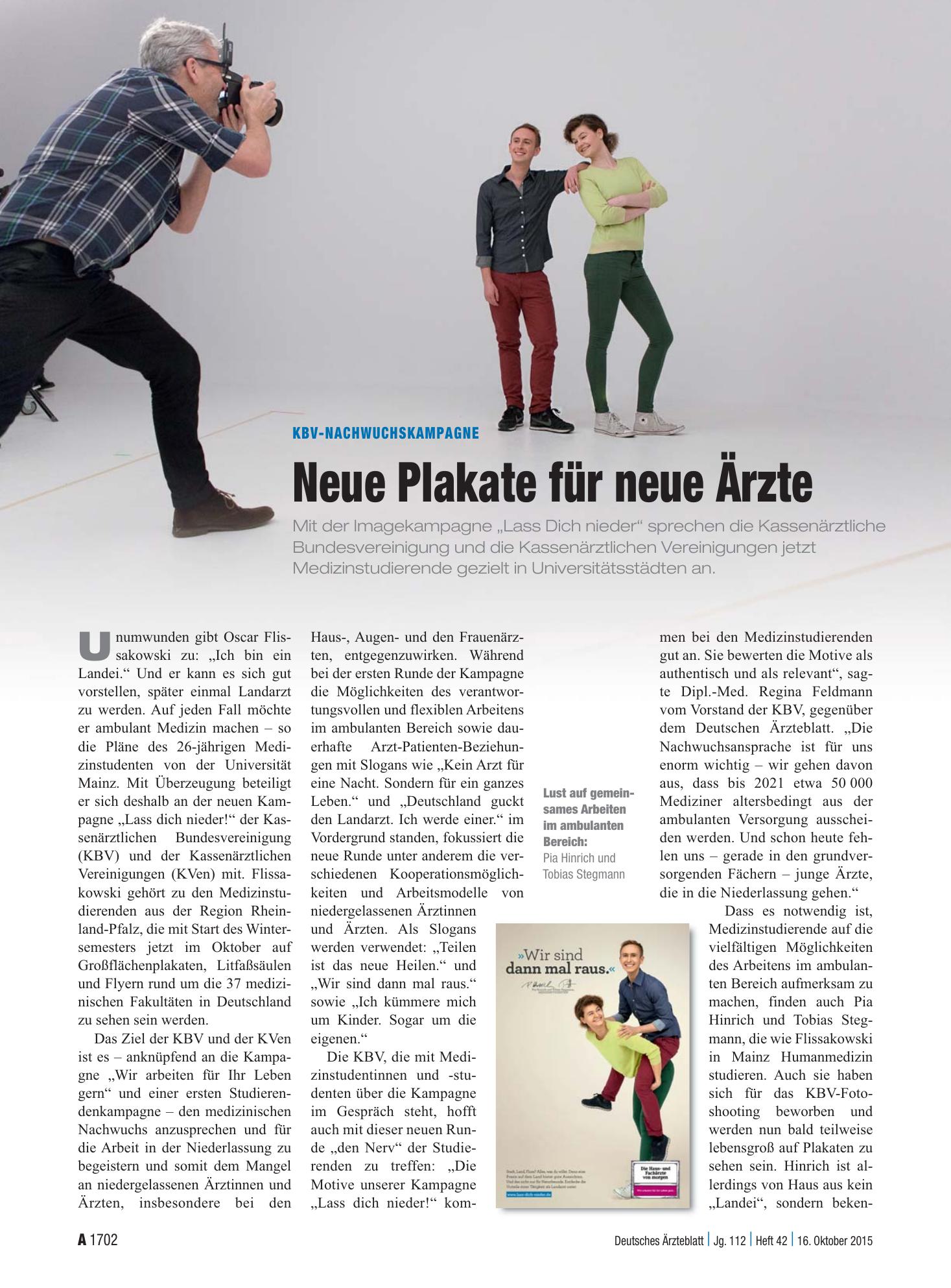 Vorschauseite 1: KBV-Nachwuchskampagne: Neue Plakate für neue Ärzte – Deutsches Ärzteblatt