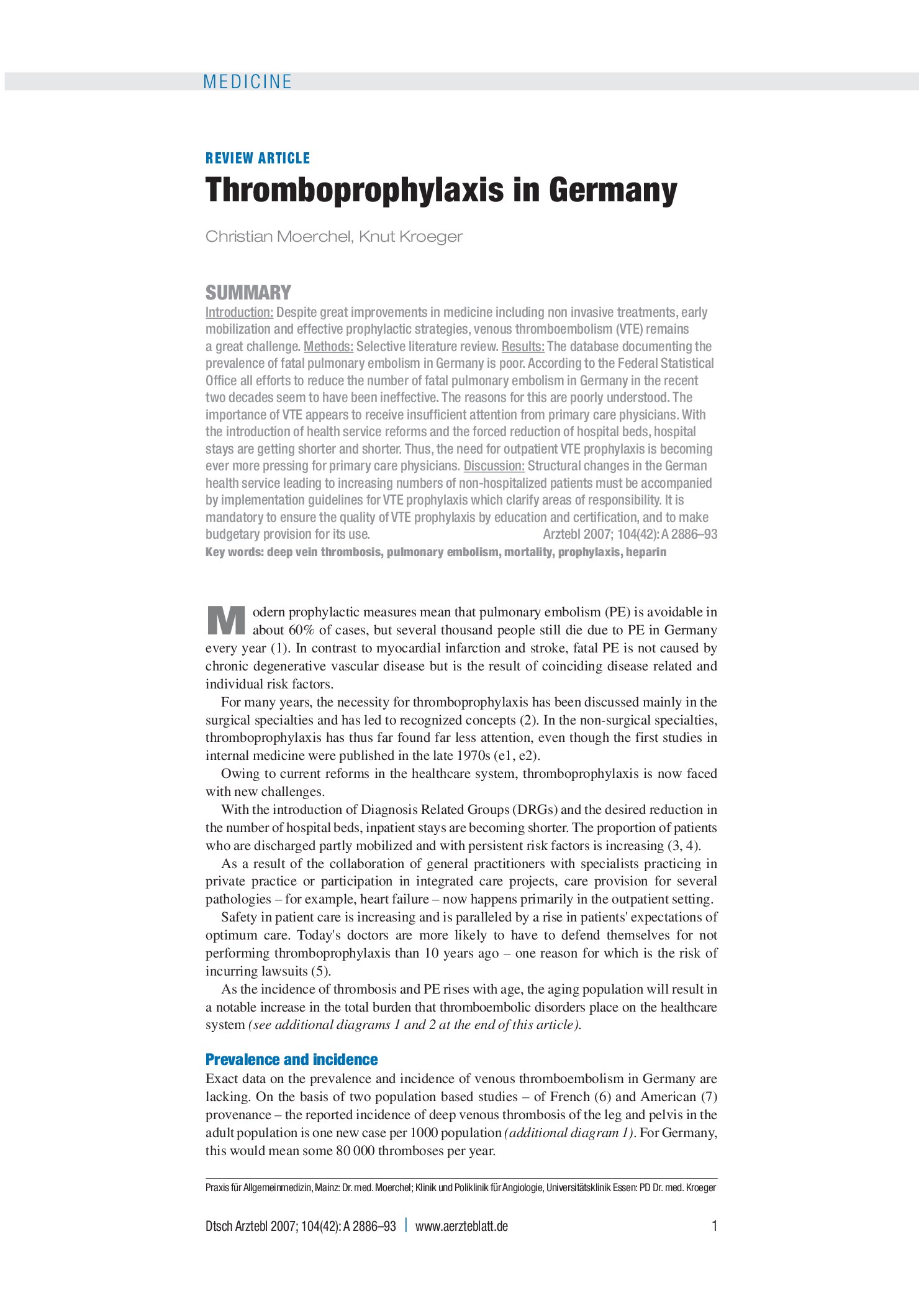 Vorschauseite 1: Prophylaxe tiefer Bein- und Beckenvenenthrombose – Deutsches Ärzteblatt
