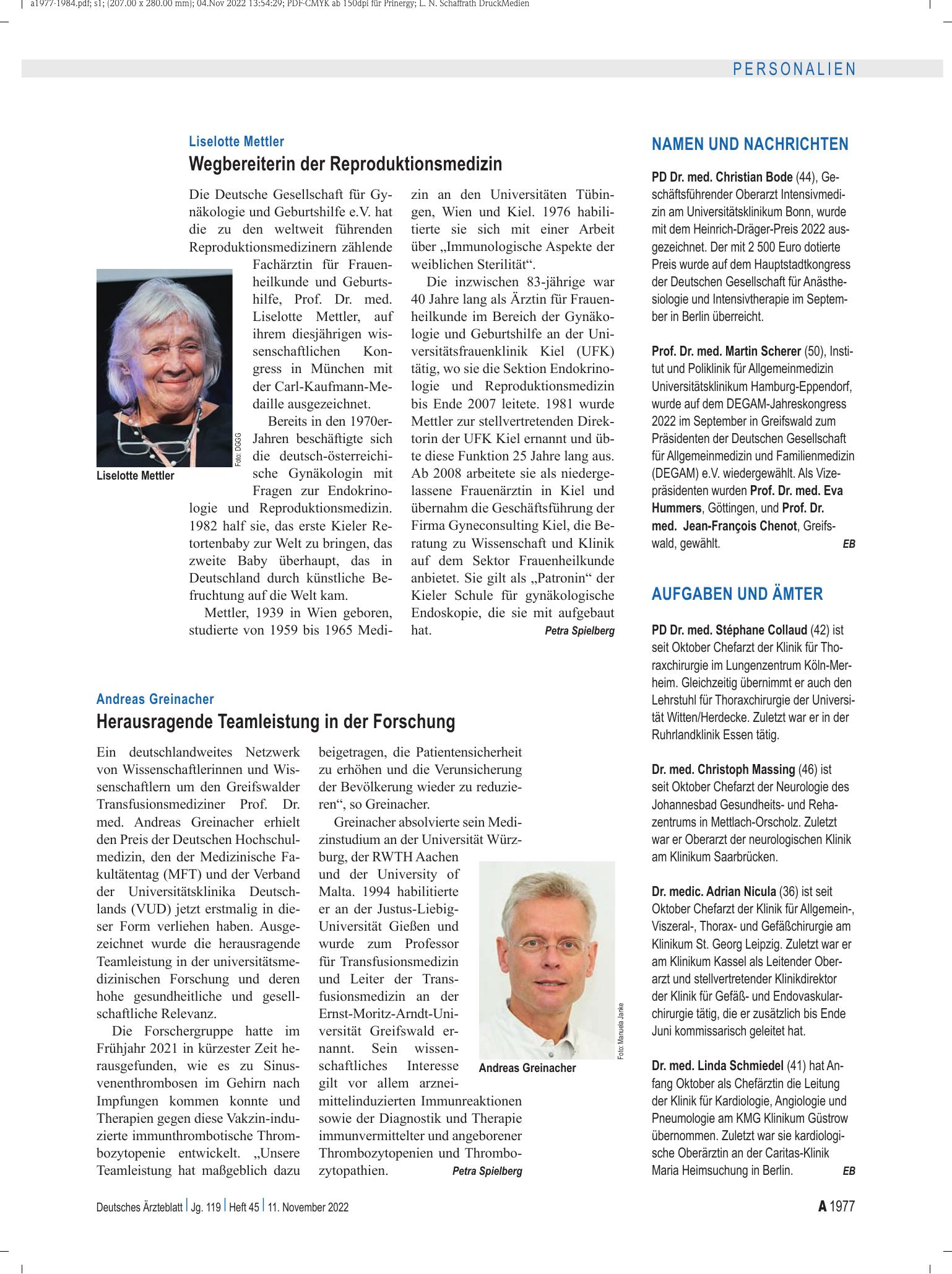 Vorschauseite 1: Aufgaben und Ämter – Deutsches Ärzteblatt