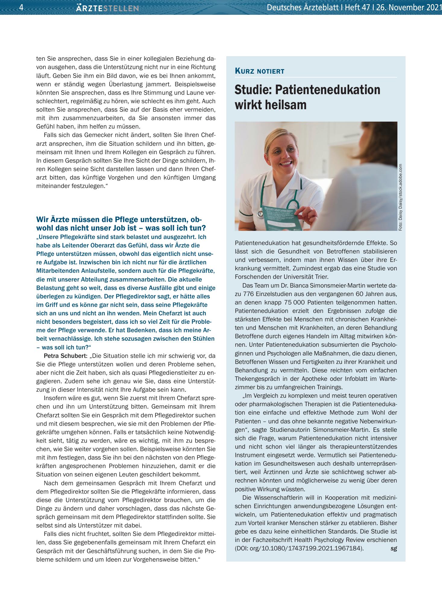 Vorschauseite 1: Studie: Patientenedukation wirkt heilsam – Deutsches Ärzteblatt