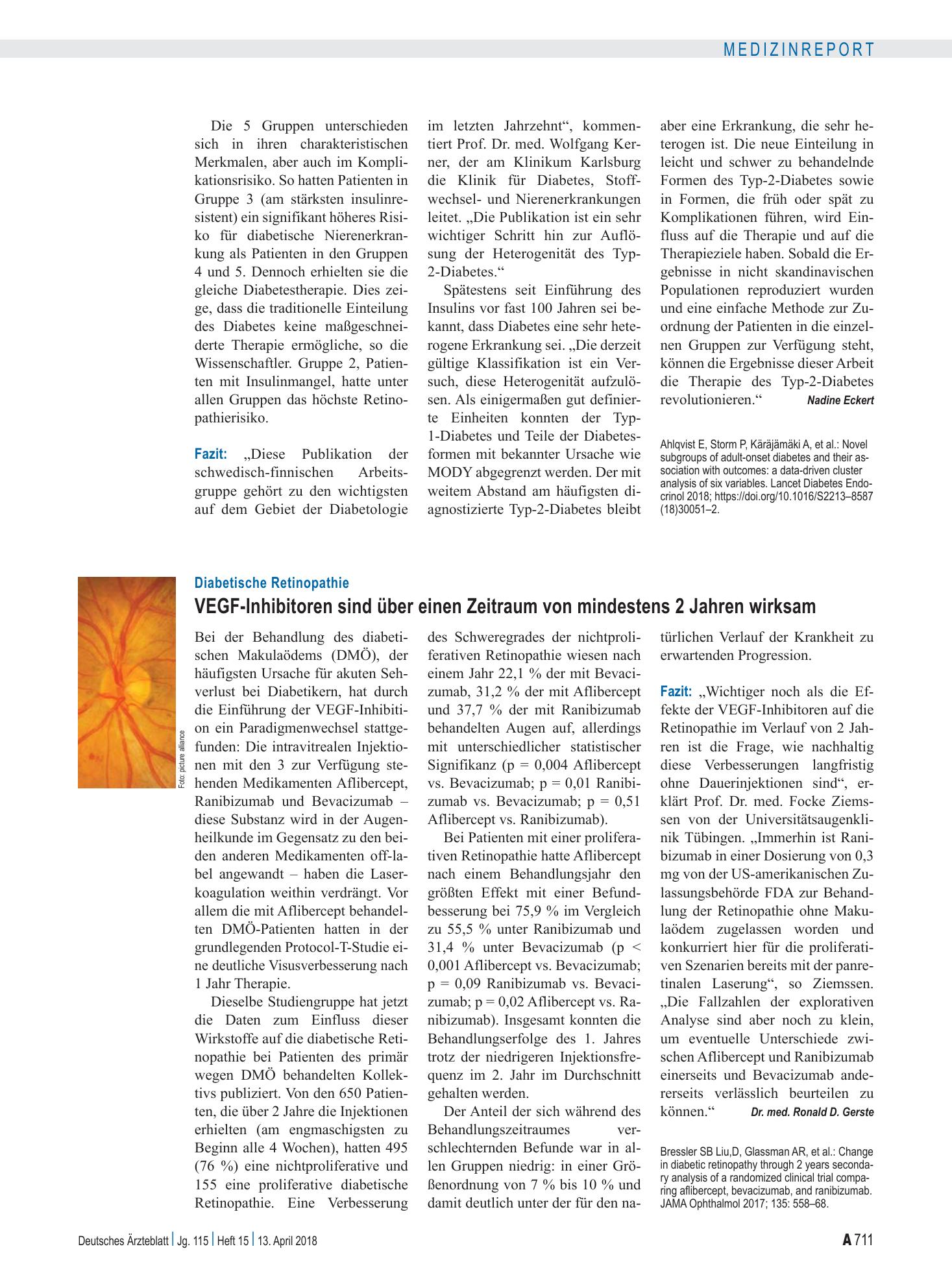 Vorschauseite 1: Diabetische Retinopathie: VEGF-Inhibitoren sind über einen Zeitraum von mindestens 2 Jahren wirksam – Deutsches Ärzteblatt