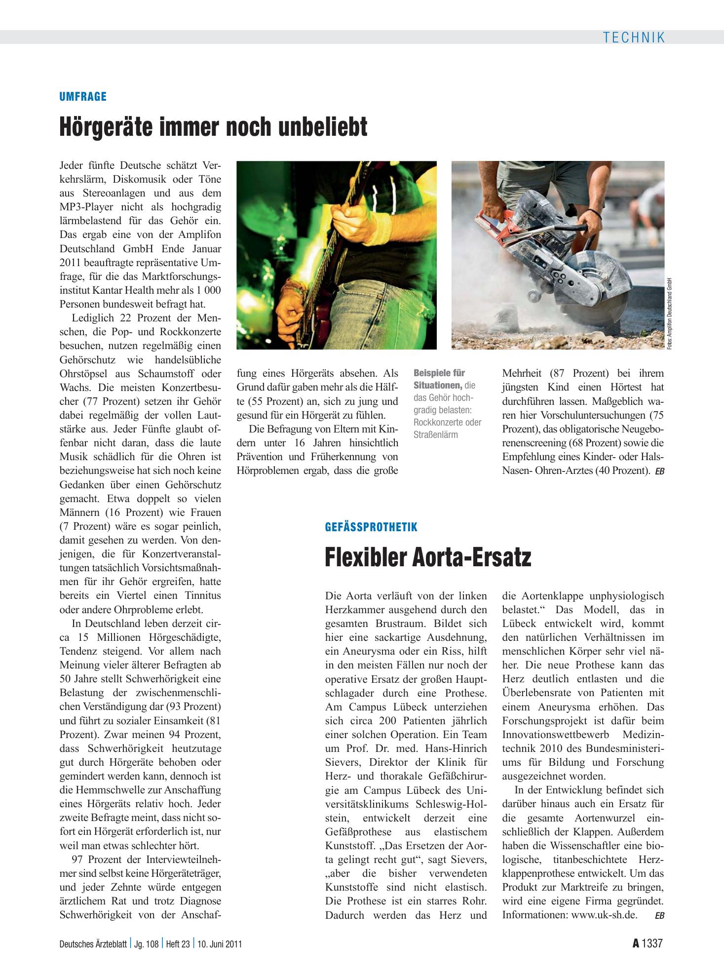 Vorschauseite 1: Umfrage: Hörgeräte immer noch unbeliebt – Deutsches Ärzteblatt