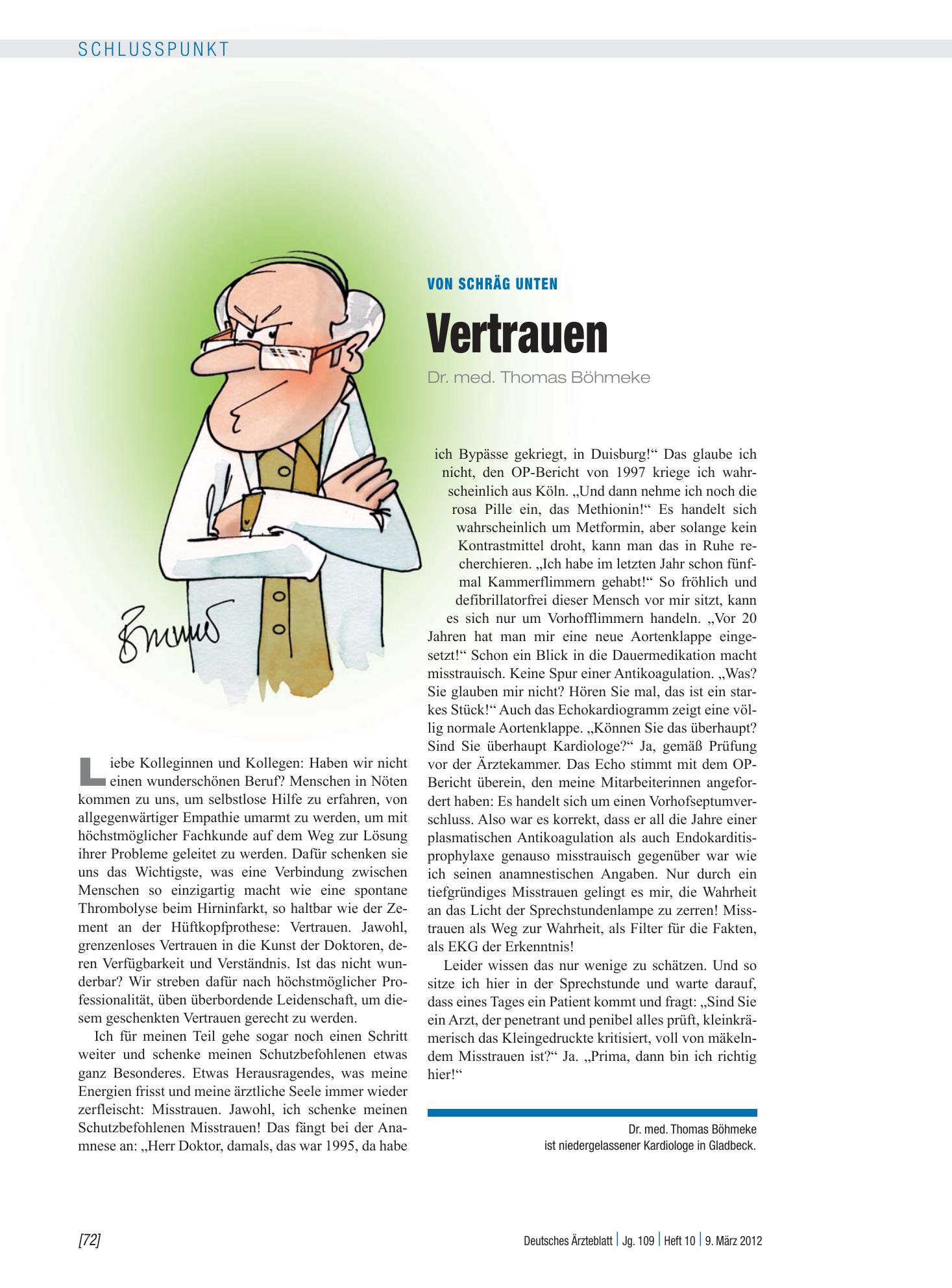 Vorschauseite 1: Von schräg unten: Vertrauen – Deutsches Ärzteblatt