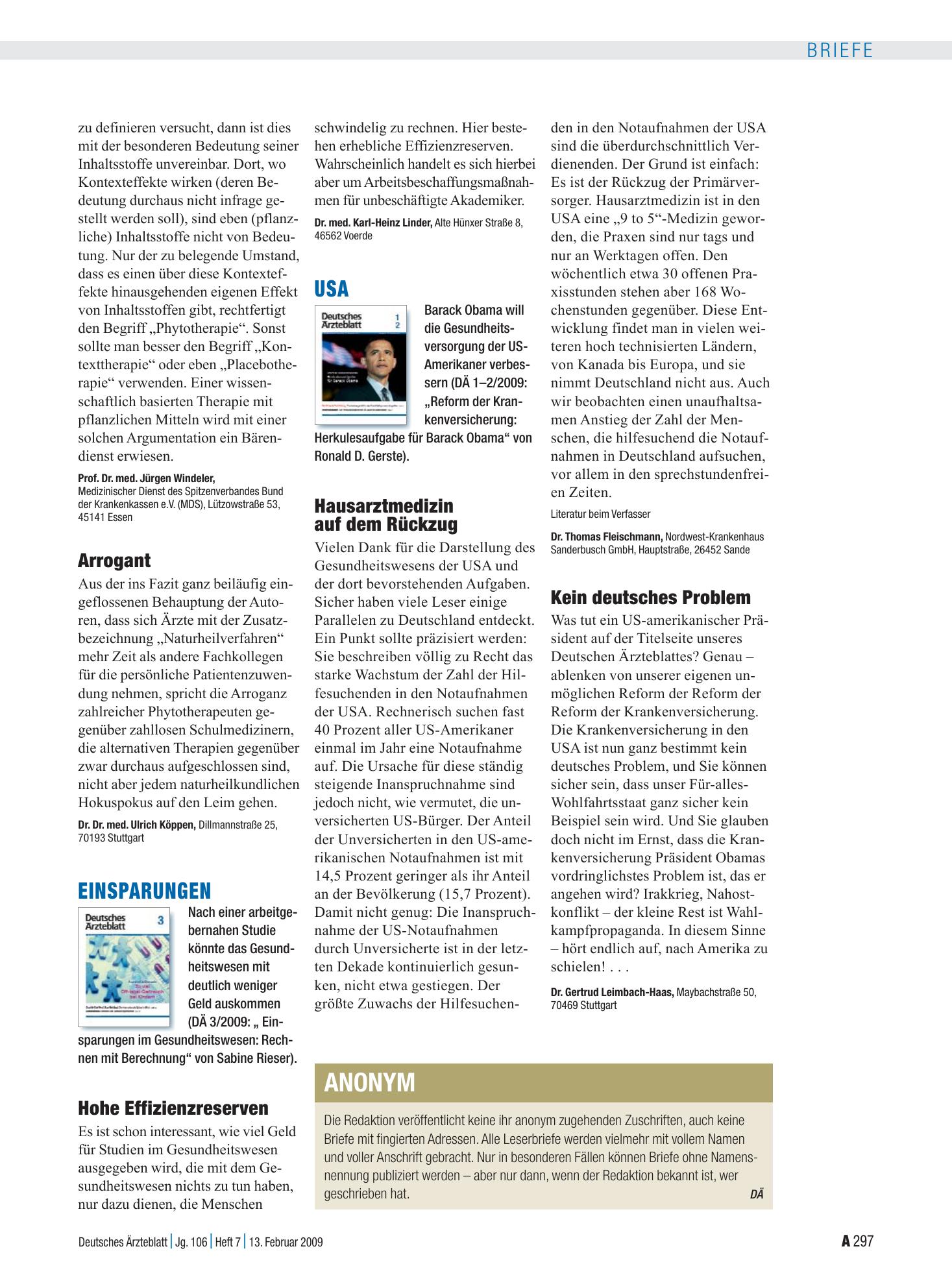 Vorschauseite 1: USA: Kein deutsches Problem – Deutsches Ärzteblatt