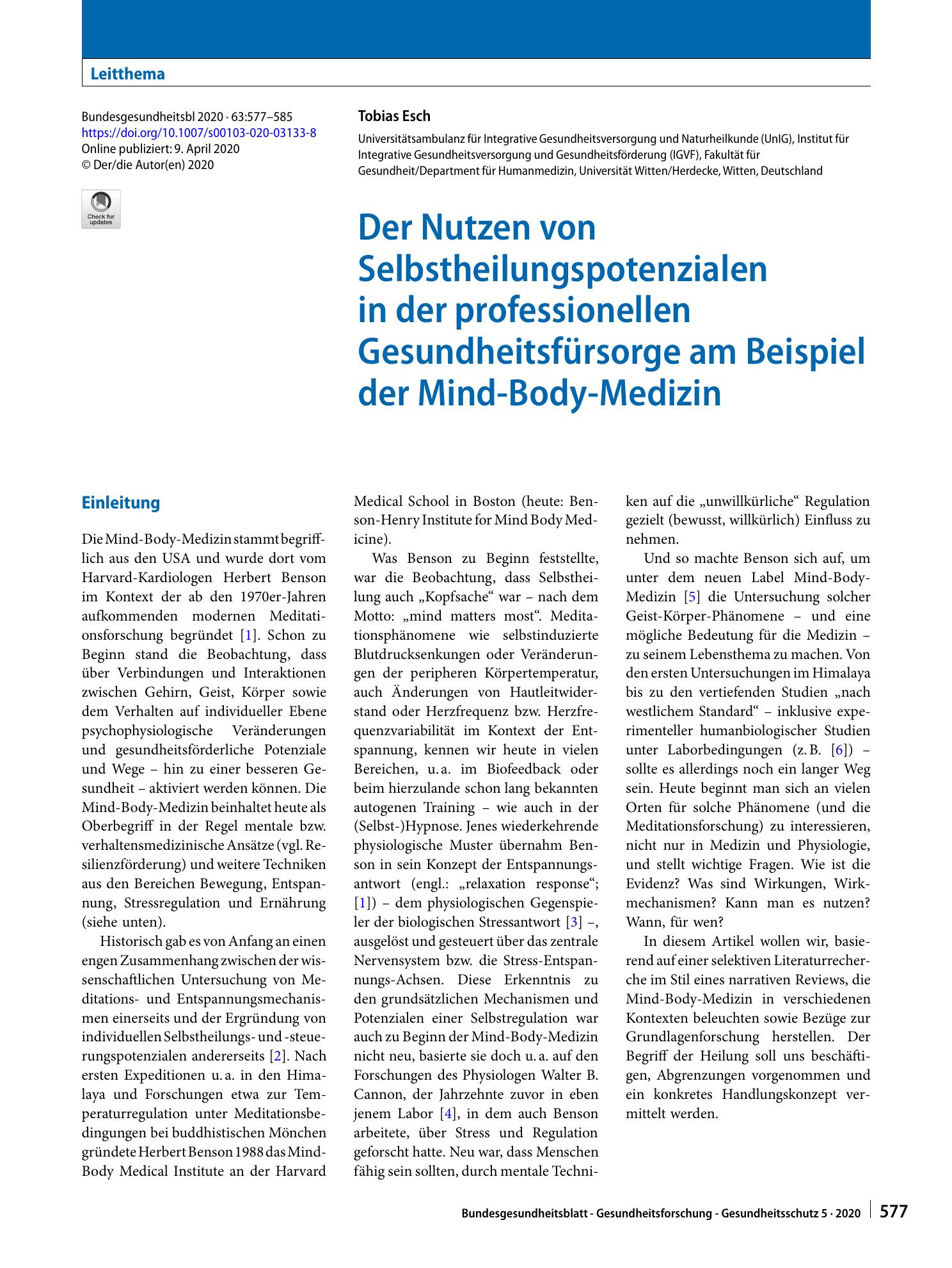 Vorschauseite 1: Der Nutzen von Selbstheilungspotenzialen in der professionellen Gesundheitsfürsorge am Beispiel der Mind-Body-Medizin