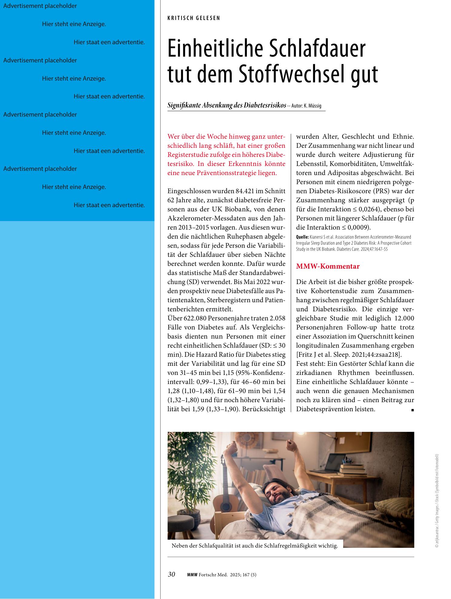 Vorschauseite 1: Einheitliche Schlafdauer tut dem Stoffwechsel gut