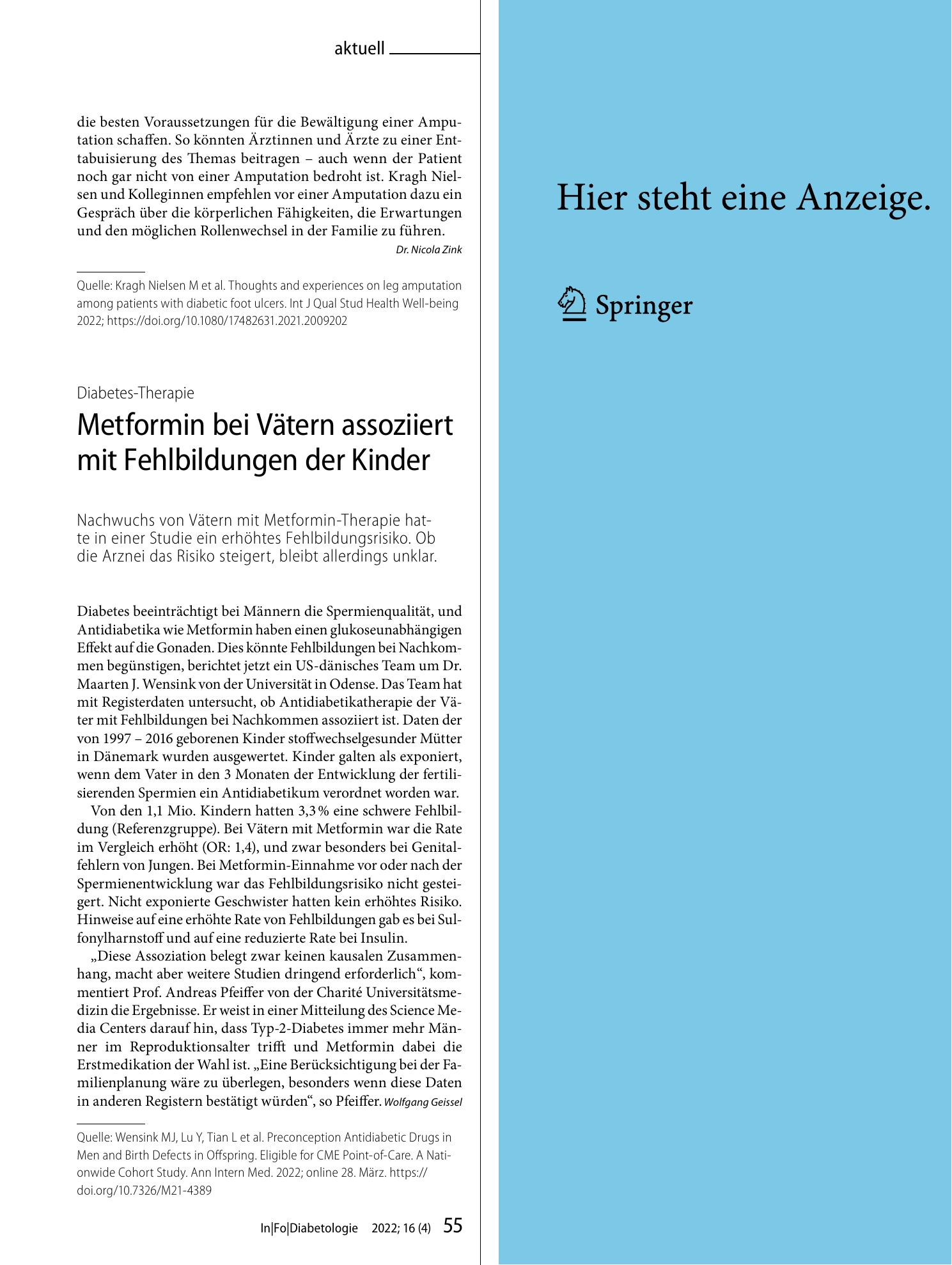 Vorschauseite 1: Metformin bei Vätern assoziiert mit Fehlbildungen der Kinder