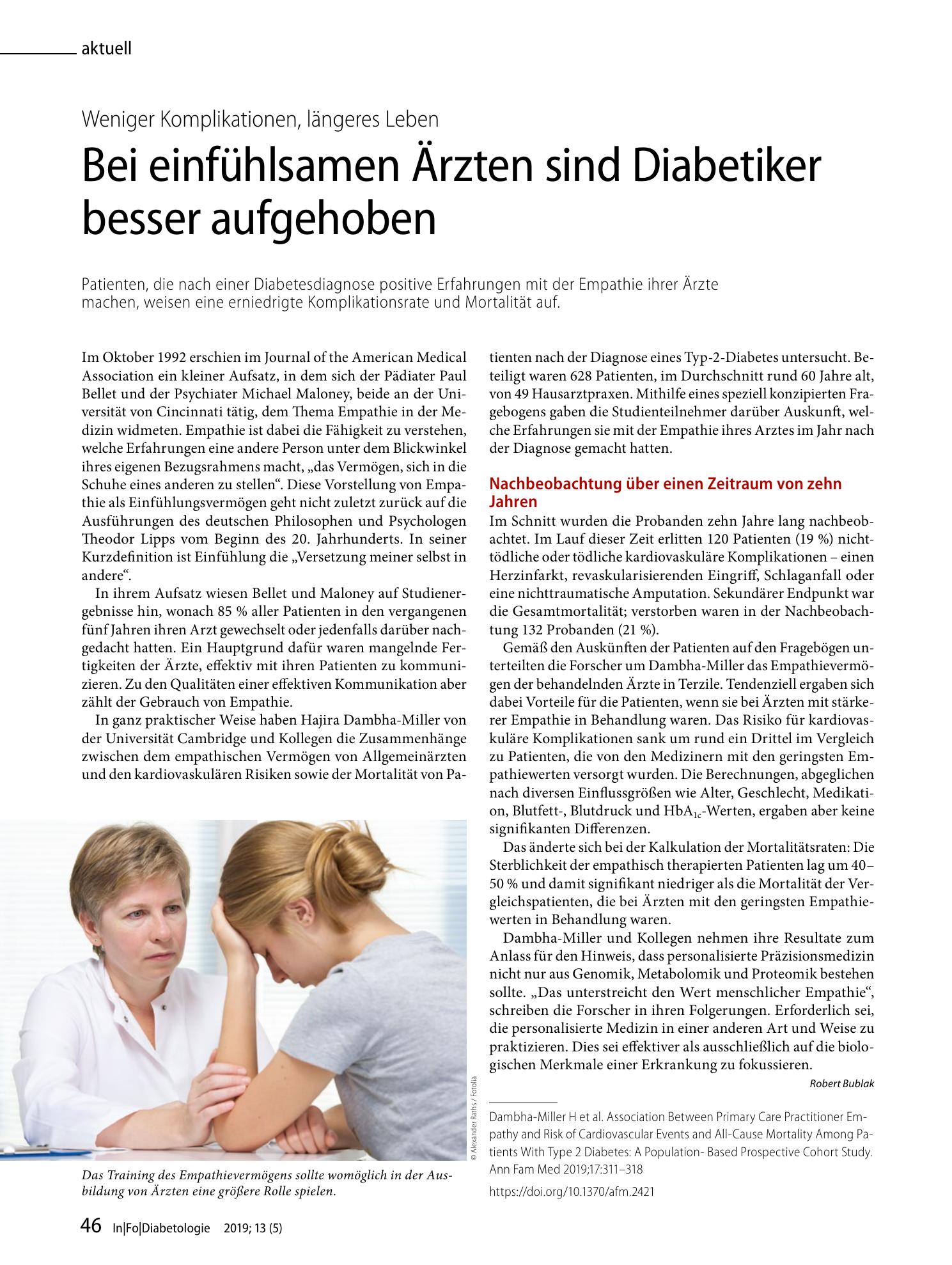 Vorschauseite 1: Bei einfühlsamen Ärzten sind Diabetiker besser aufgehoben