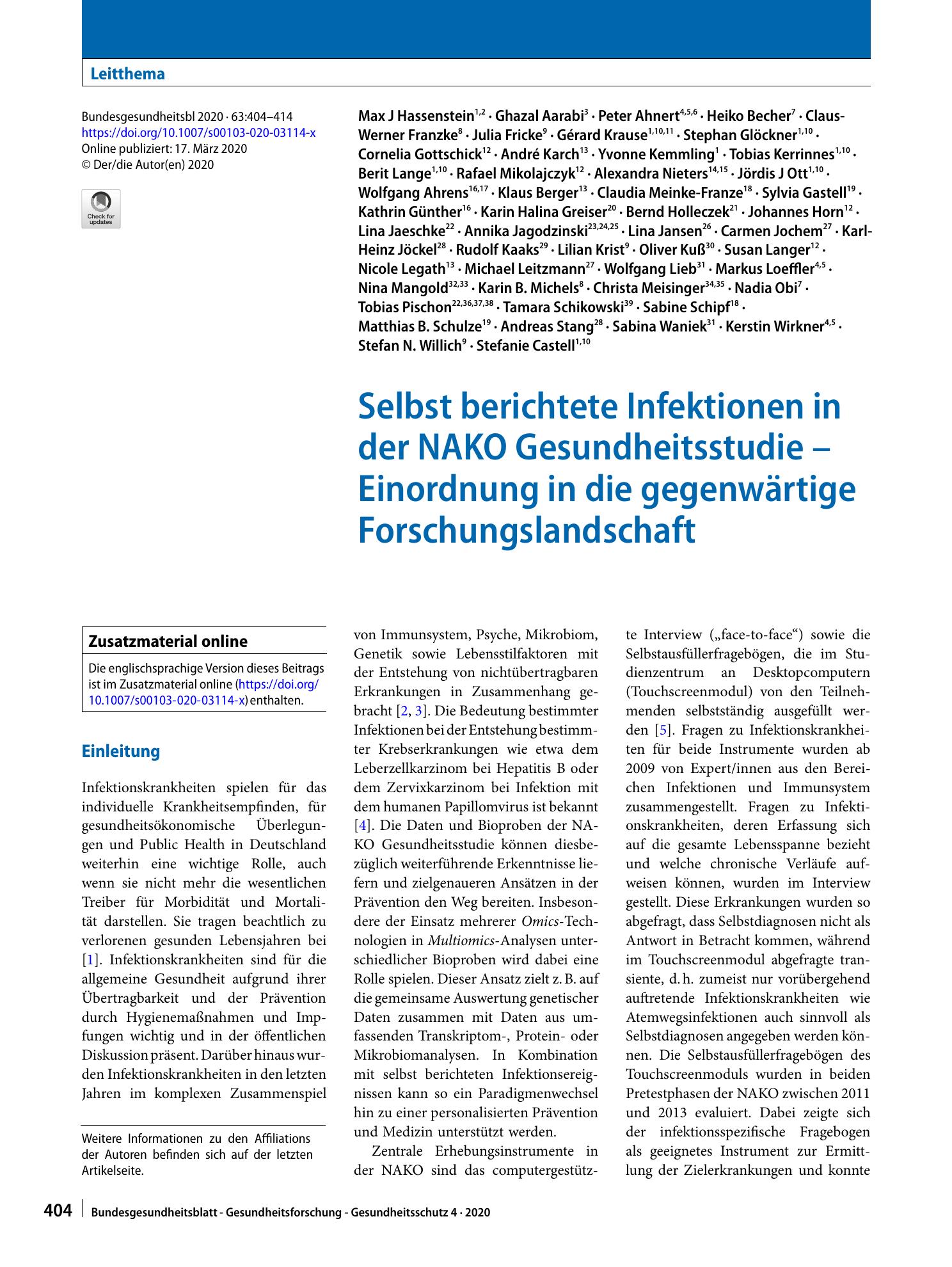 Vorschauseite 1: Selbst berichtete Infektionen in der NAKO Gesundheitsstudie – Einordnung in die gegenwärtige Forschungslandschaft