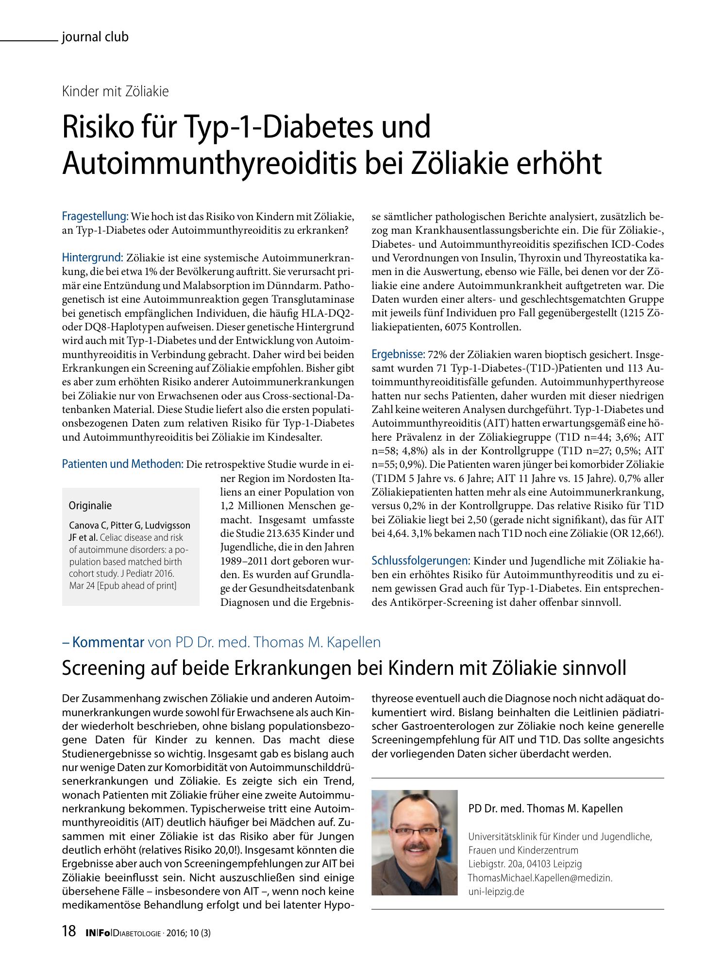 Vorschauseite 1: Risiko für Typ-1-Diabetes und Autoimmunthyreoiditis bei Zöliakie erhöht