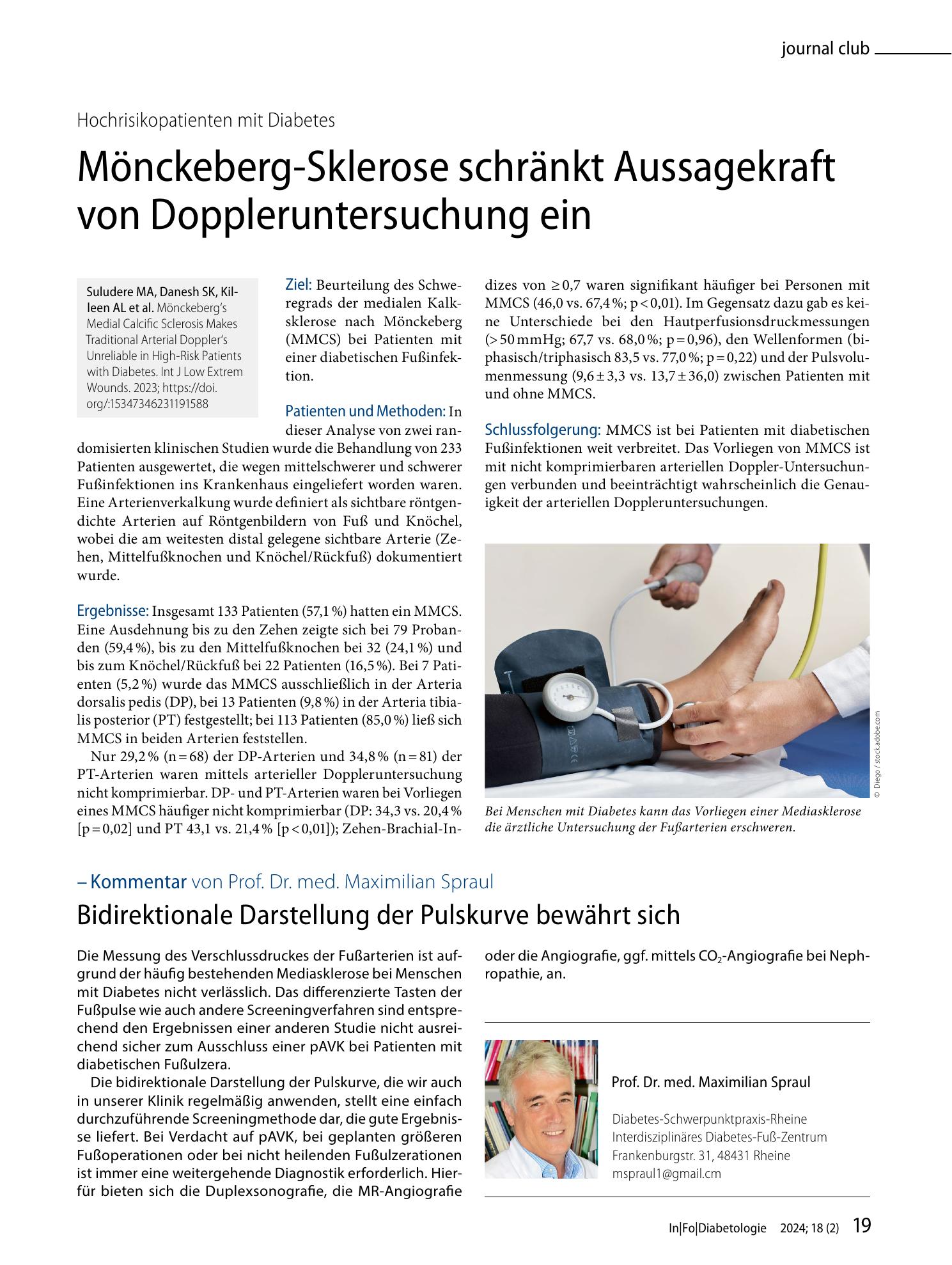 Vorschauseite 1: Mönckeberg-Sklerose schränkt Aussagekraft von Doppleruntersuchung ein