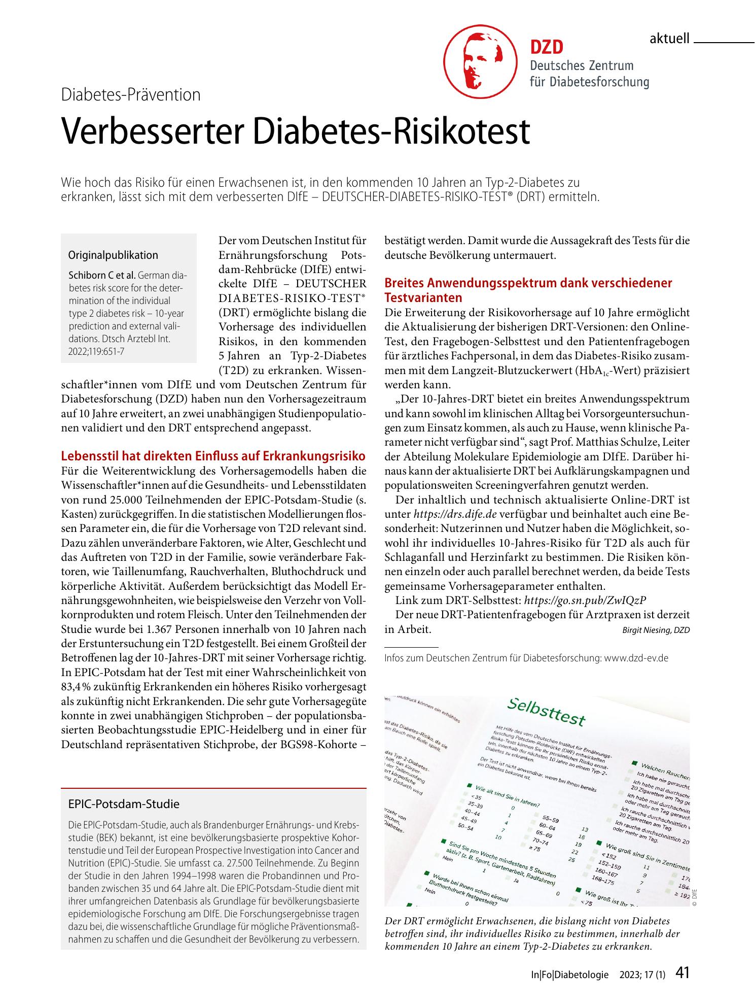 Vorschauseite 1: Verbesserter Diabetes-Risikotest