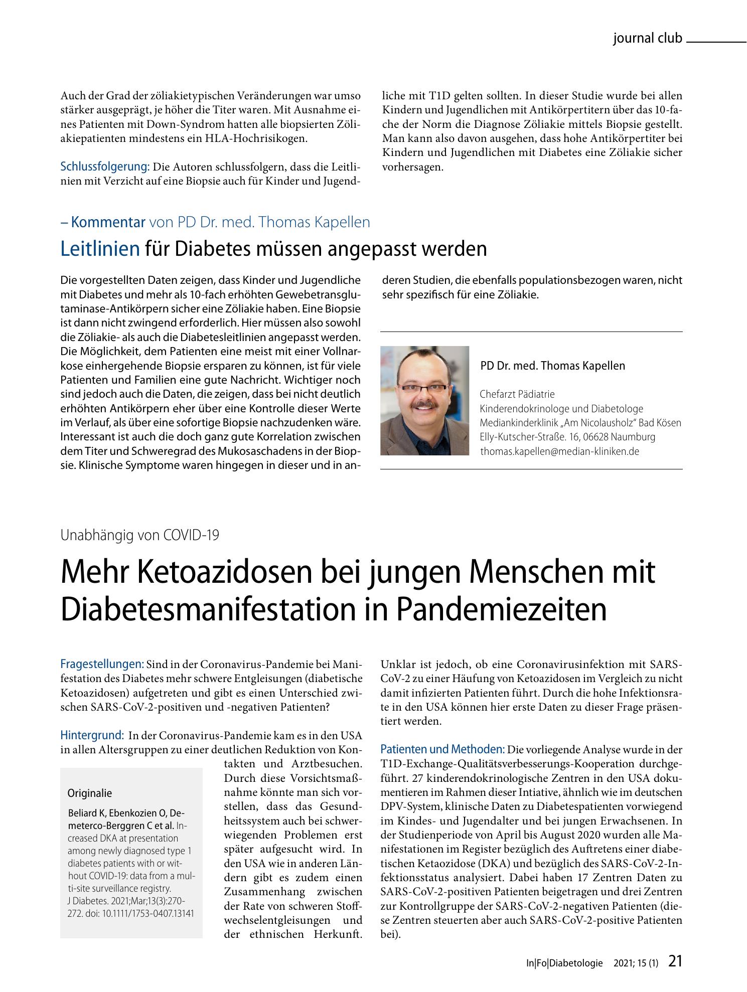 Vorschauseite 1: Mehr Ketoazidosen bei jungen Menschen mit Diabetesmanifestation in Pandemiezeiten