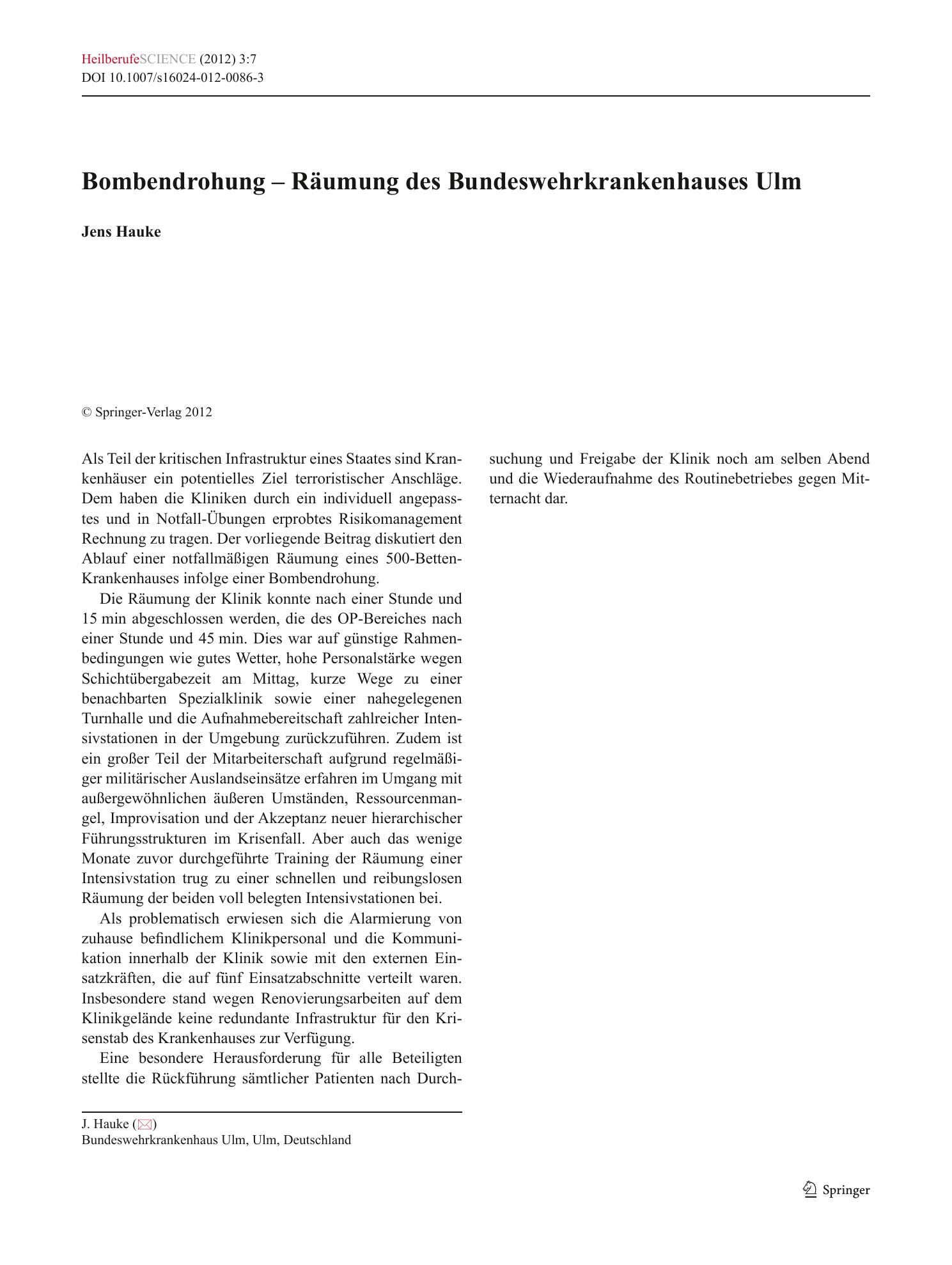 Vorschauseite 1: Bombendrohung – Räumung des Bundeswehrkrankenhauses Ulm
