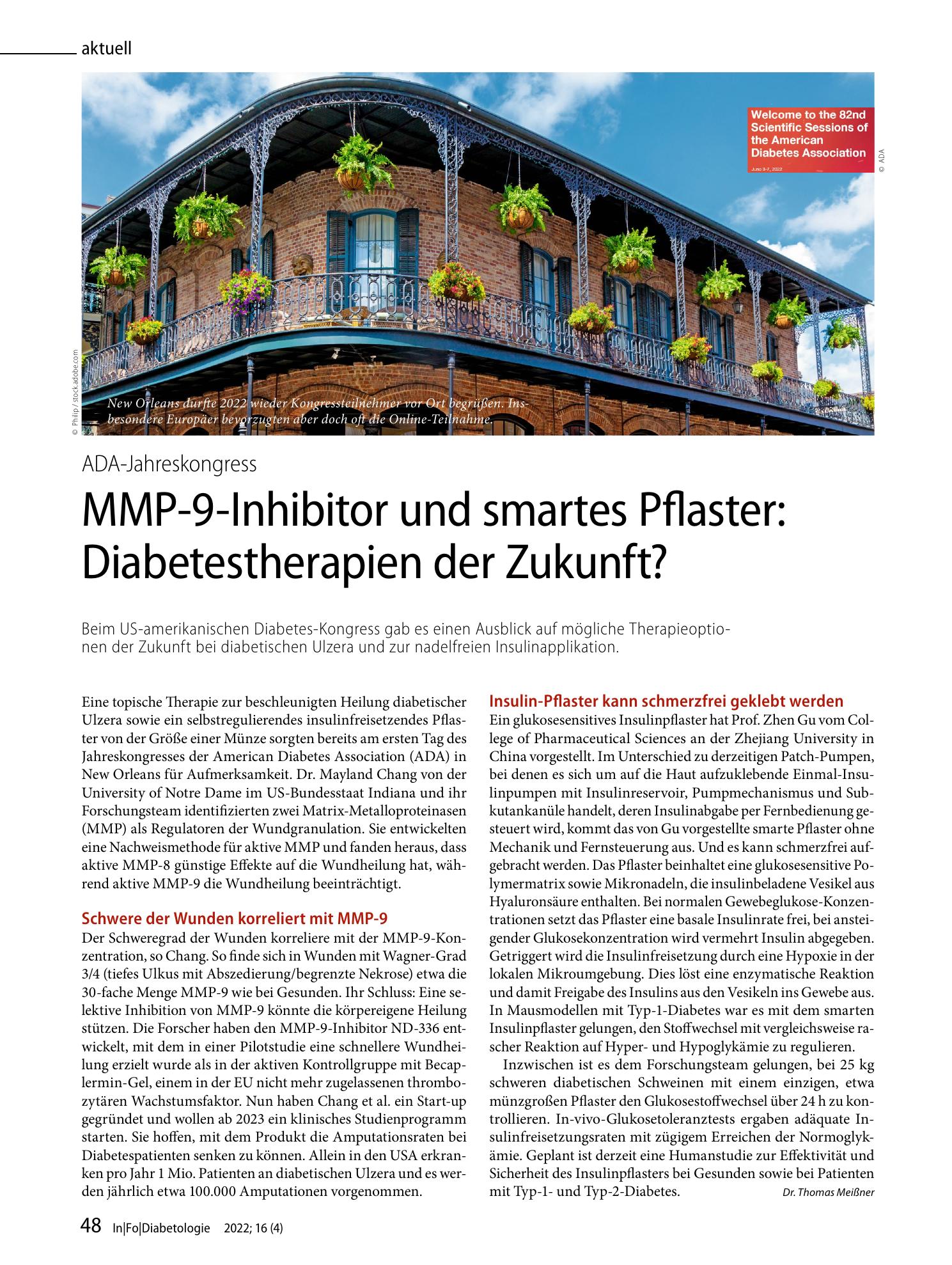 Vorschauseite 1: MMP-9-Inhibitor und smartes Pflaster: Diabetestherapien der Zukunft?