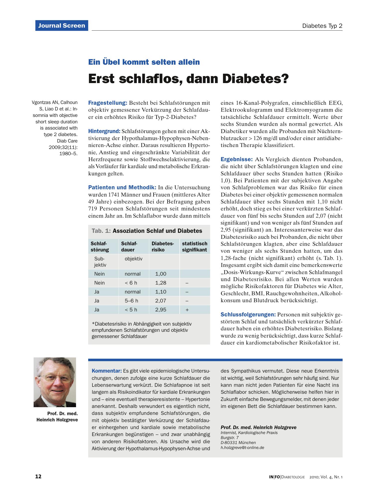 Vorschauseite 1: Erst schlaflos, dann Diabetes?