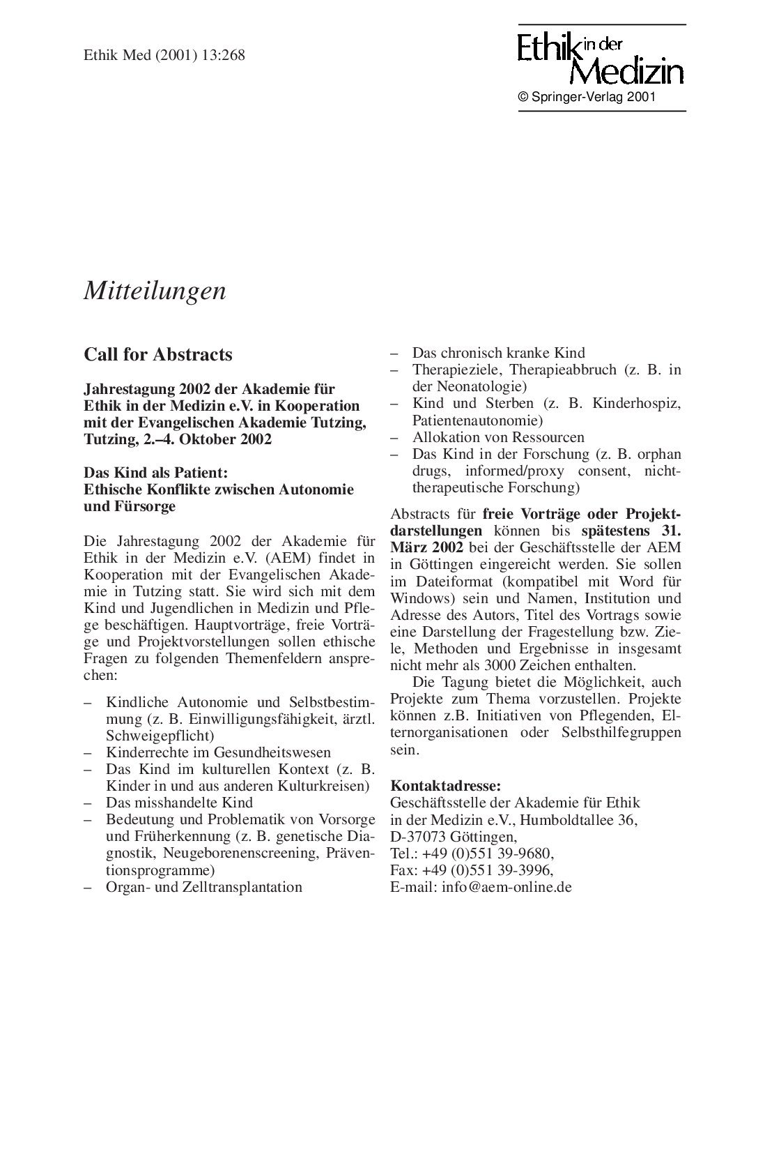 Vorschauseite 1: Call for Abstracts